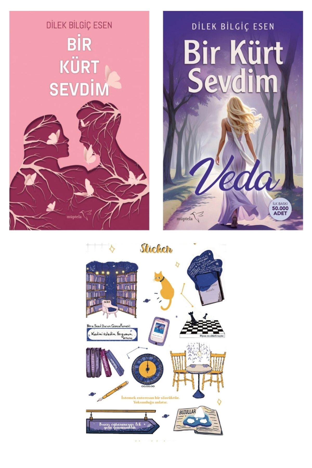 Müptela Yayınları Dilek Bilgiç Esen 2 Kitap Set - Bir Kürt Sevdim - Bir Kürt Sevdim Veda Sticker Hediyeli