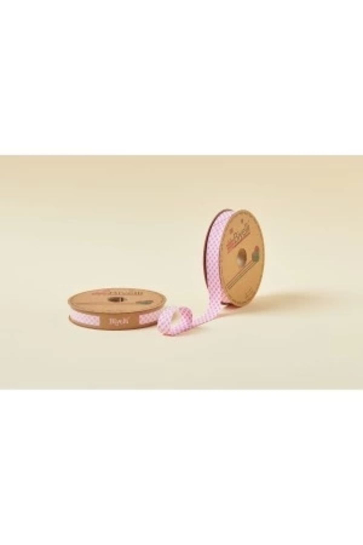 STOREMAX Biye Ekoseli Katlı E02 Pembe 2 cm 25 Metre %65 Koton %35 Polyester