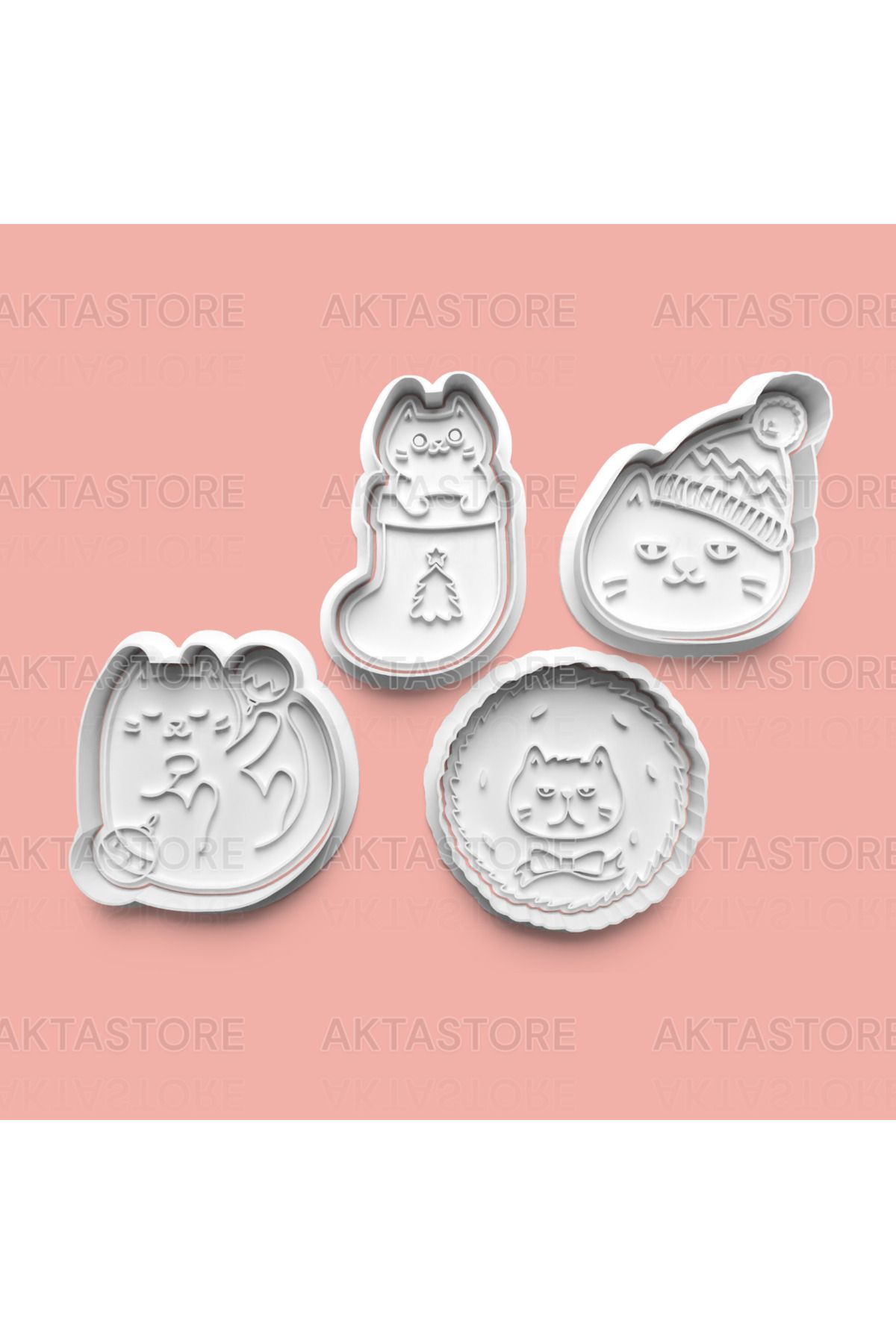 AKTASTORE Yılbaşı Kedisi Kurabiye Kalıbı 4'lü set