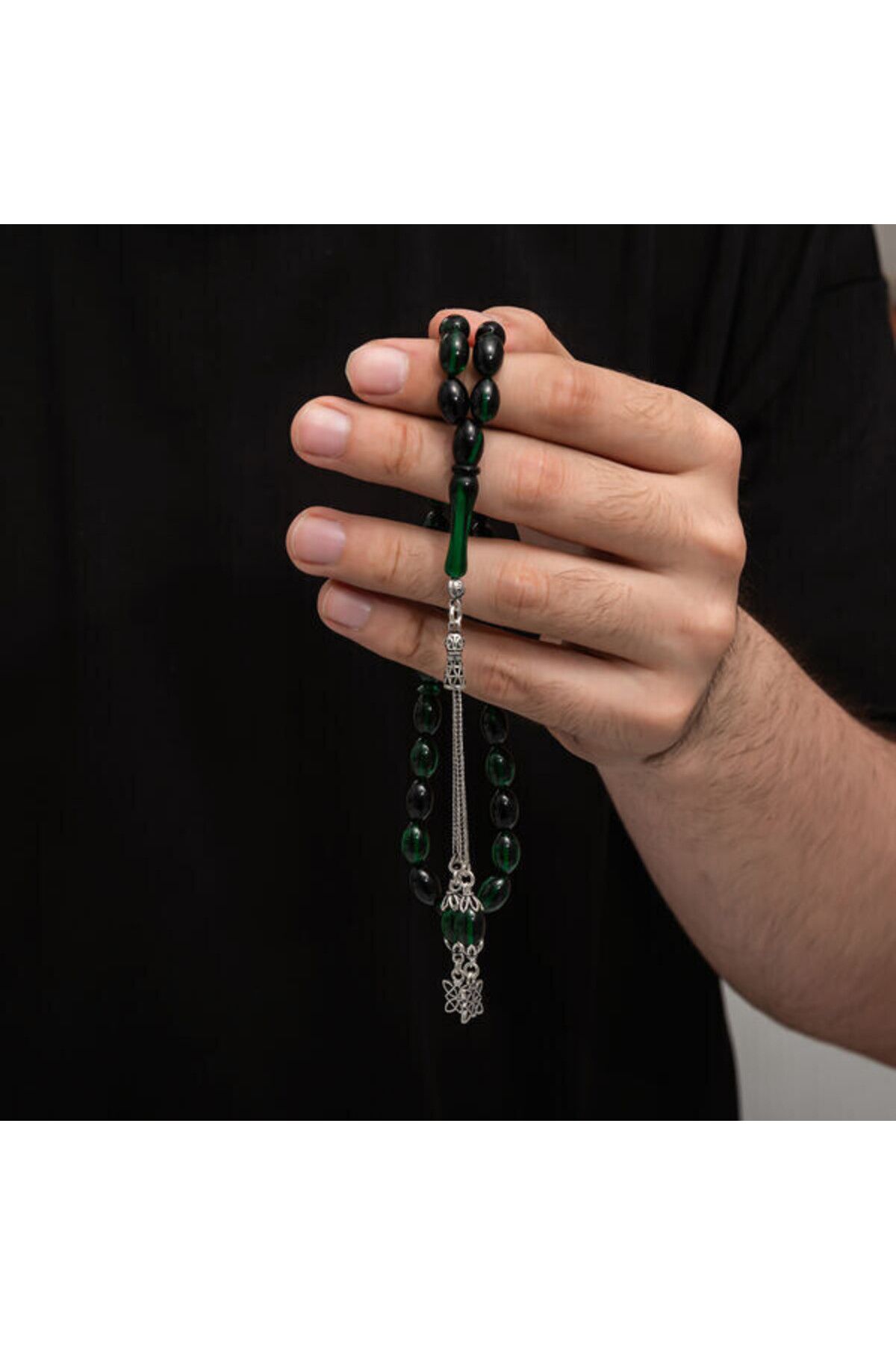 shop Sıkma Kehribar 925 Ayar Gümüş Tesbih