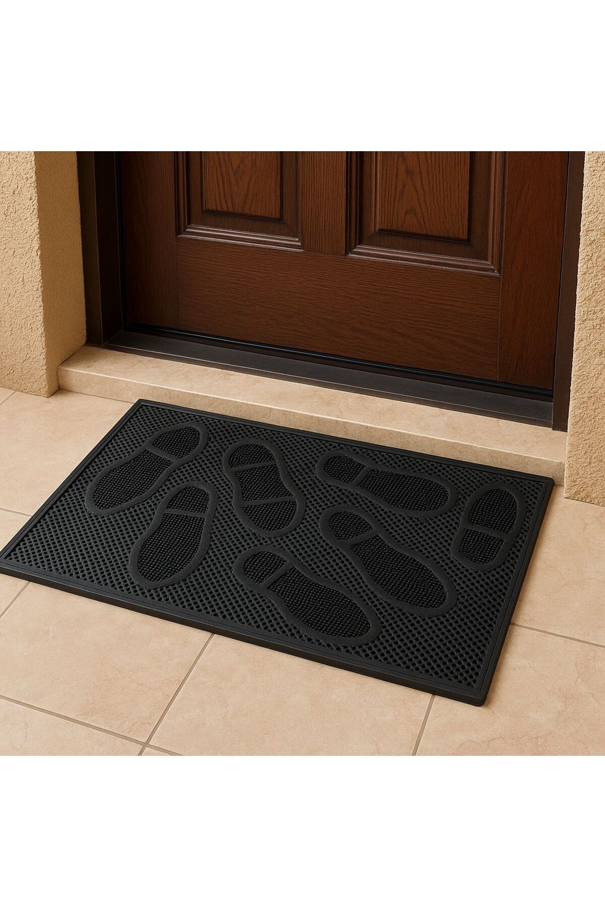 AKSEREN Kapı Önü & Banyo içi Kauçuk Lastik Siyah Paspas Kaymaz Taban ebat 40 x 60