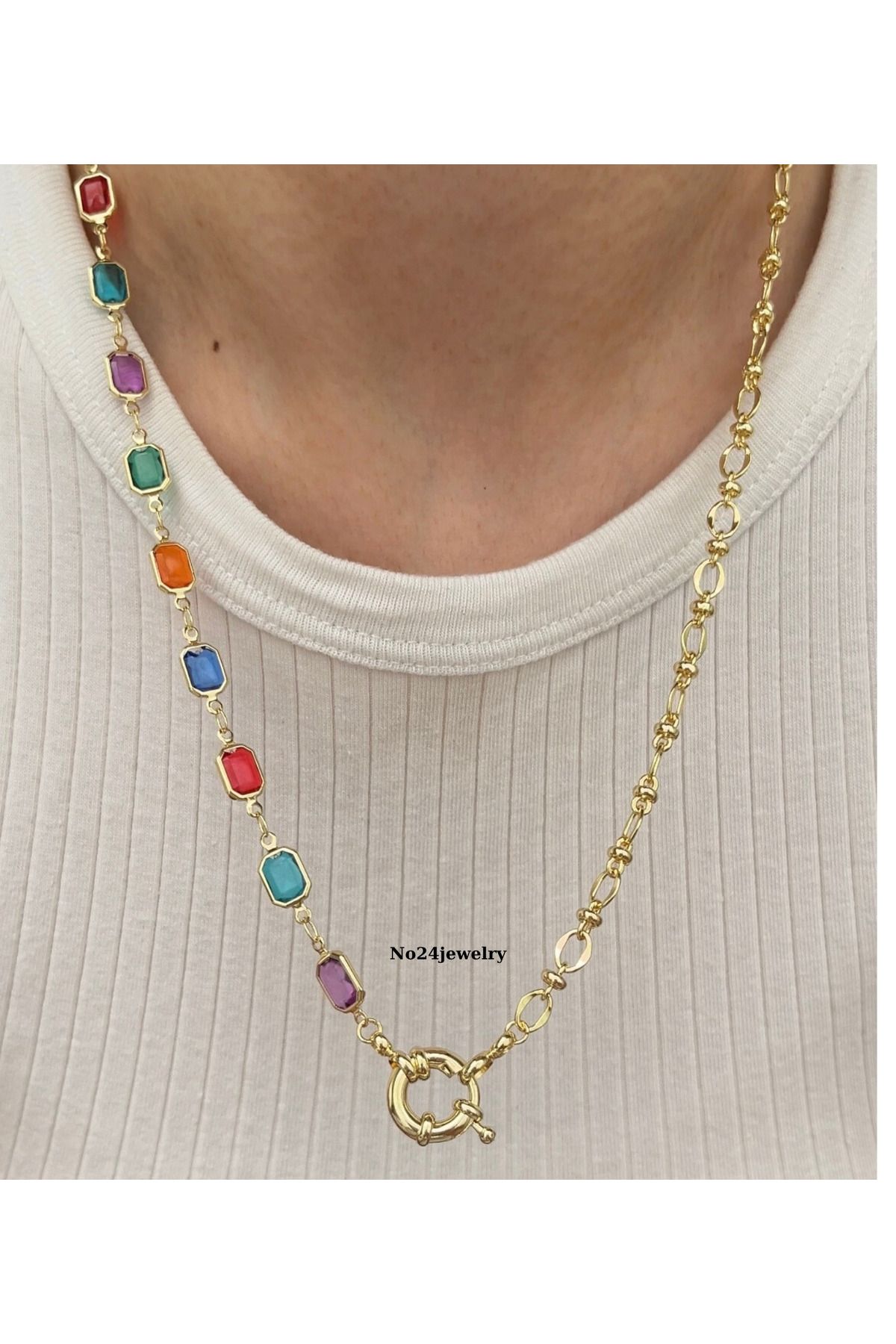 jewelrystore Antialerjik Altın Kaplama Renkli Kolye