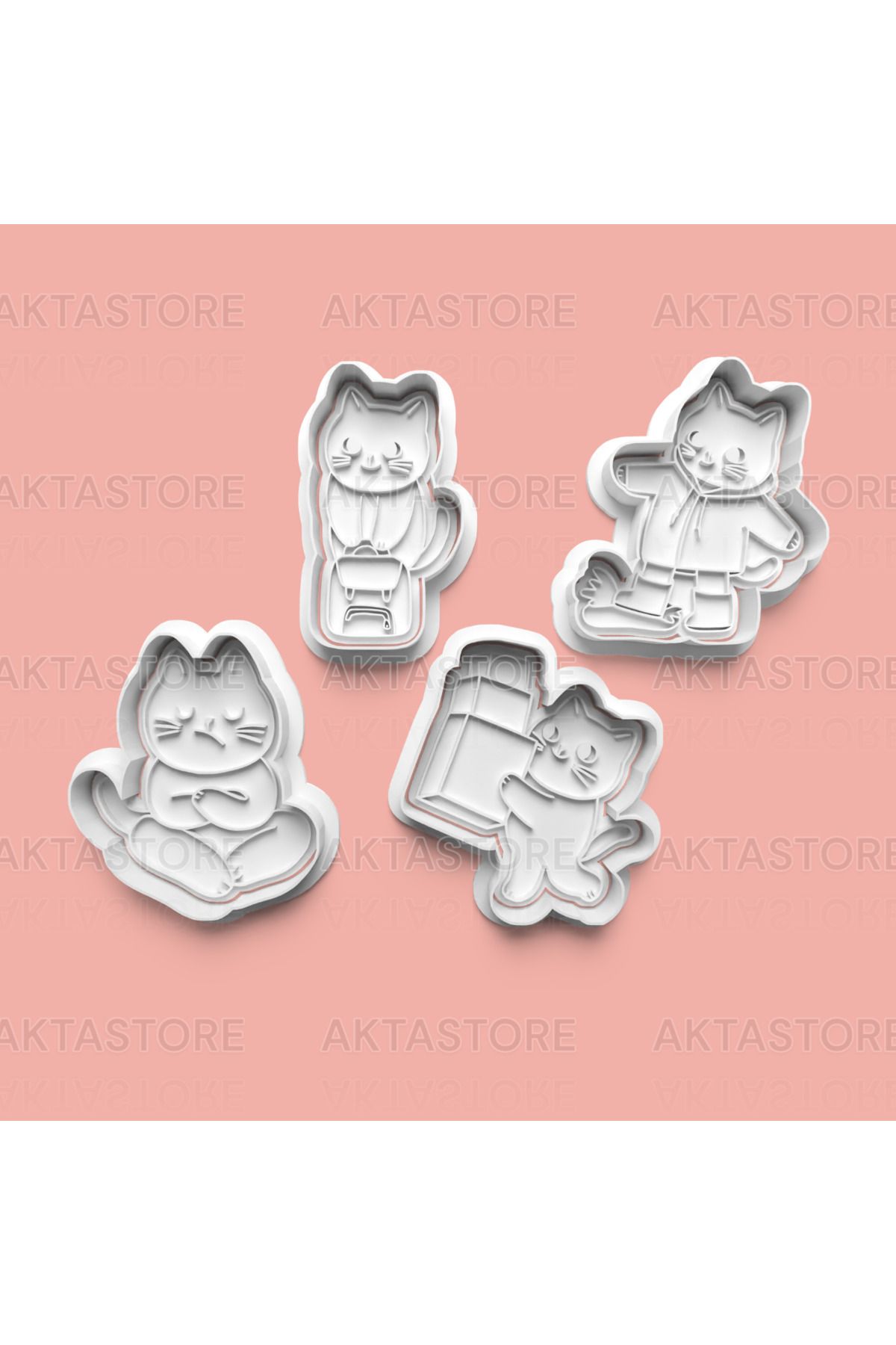 AKTASTORE Kedi Figürleri Kurabiye Kalıbı 4'lü set