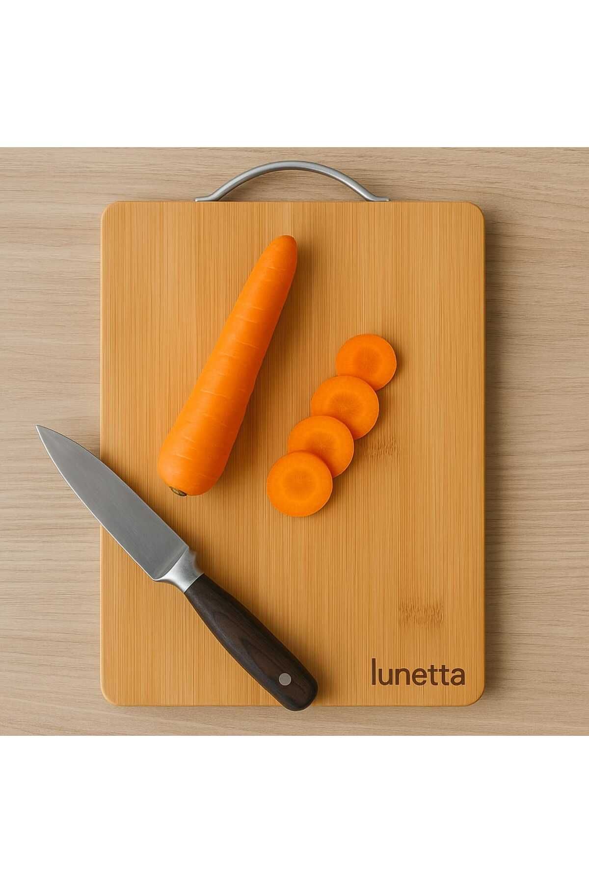 Lunetta Kesme Tahtası Çelik Saplı Peynir Servis Sunum Tepsi Et Sebze Doğrama Tahtası 31*21