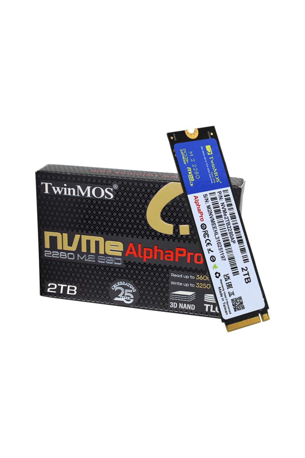 TwinMOS NVMe2TB2280AP, AlphaPro, 2TB, 3600-3250Mb/s, Gen3, NVMe PCIe M.2 2280, SSD, TLC, 3DNAND