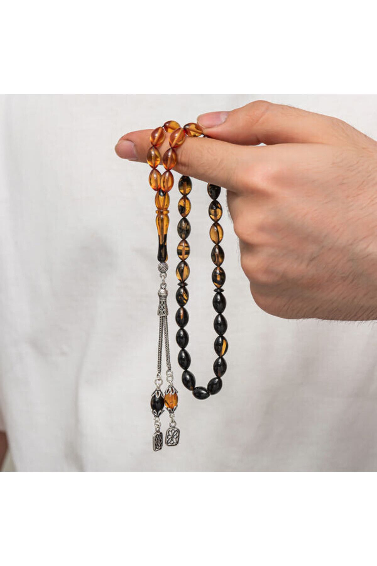 shop Sıkma Kehribar 925 Ayar Gümüş Tesbih