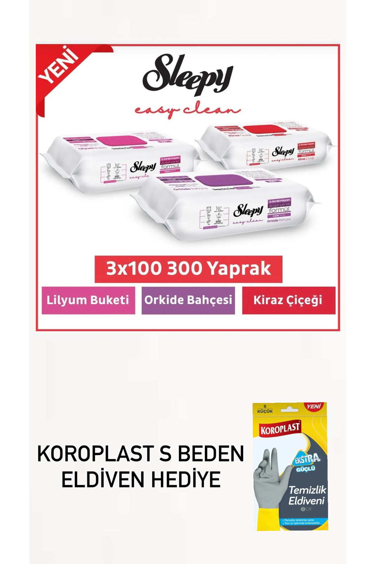 Sleepy 3’lü seri 3 -adet -koroplast ekstra güçlü S beden eldiven hediye