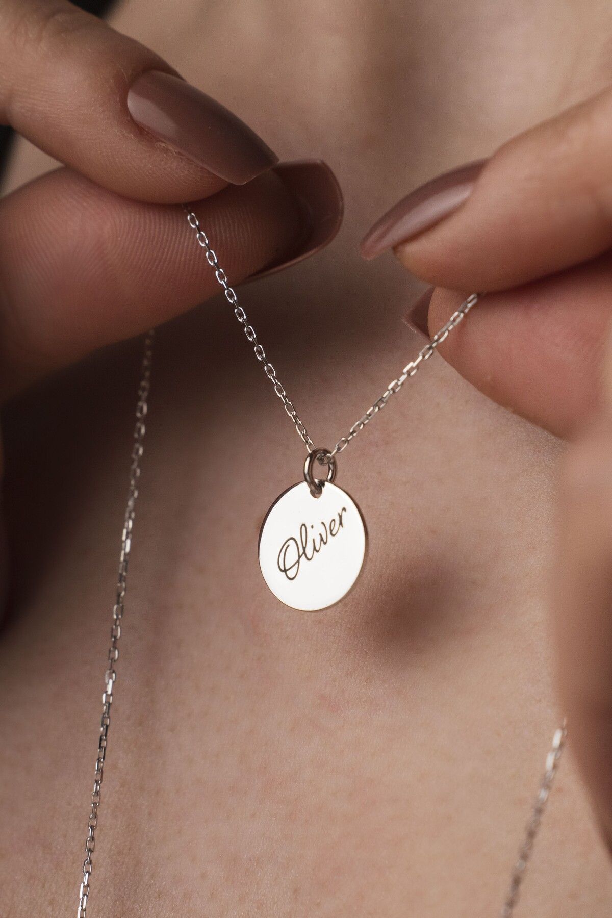 TigerxlJewellery 925 Ayar Gümüş Daire Tasarımlı Kişiye Özel İsimli Kolye