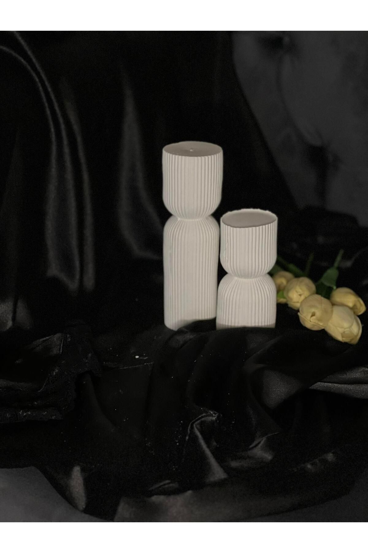 BGV HOME Beyaz Sütun Beton Dekoratif Set (2 Parça)