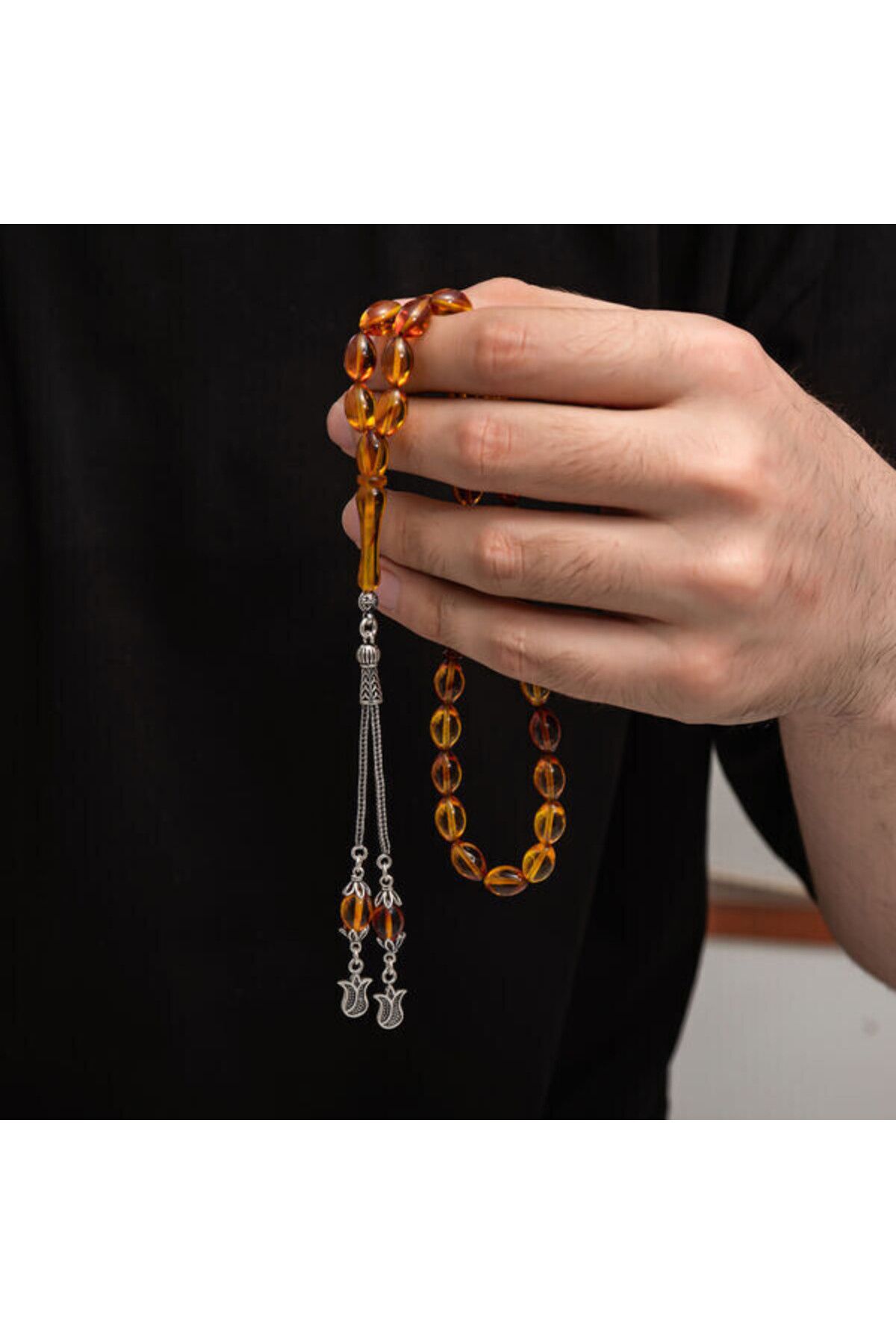 shop Sıkma Kehribar 925 Ayar Gümüş Tesbih
