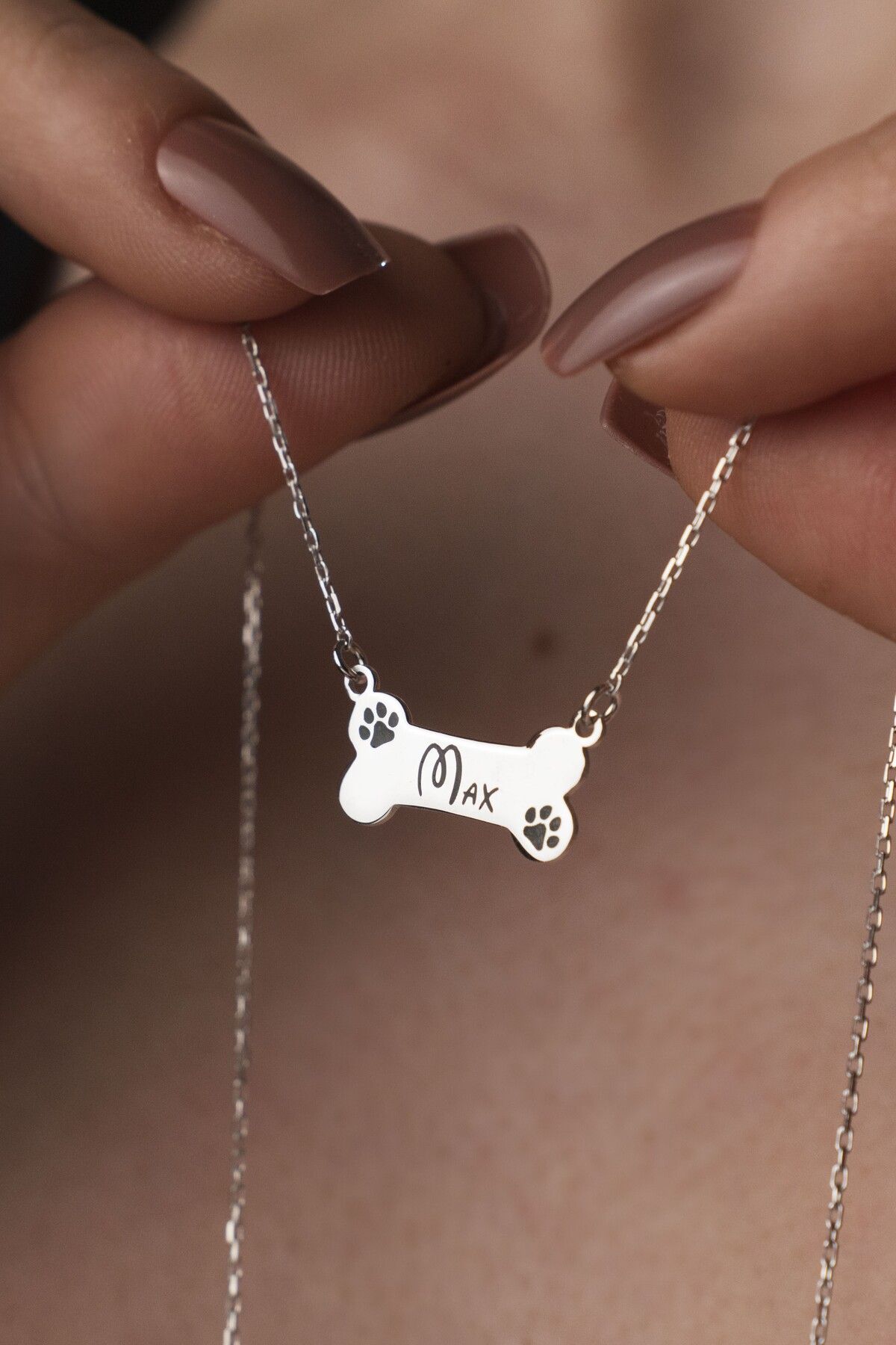 TigerxlJewellery 925 Ayar Gümüş Kemik Figürlü Kişiye Özel İsimli Kolye