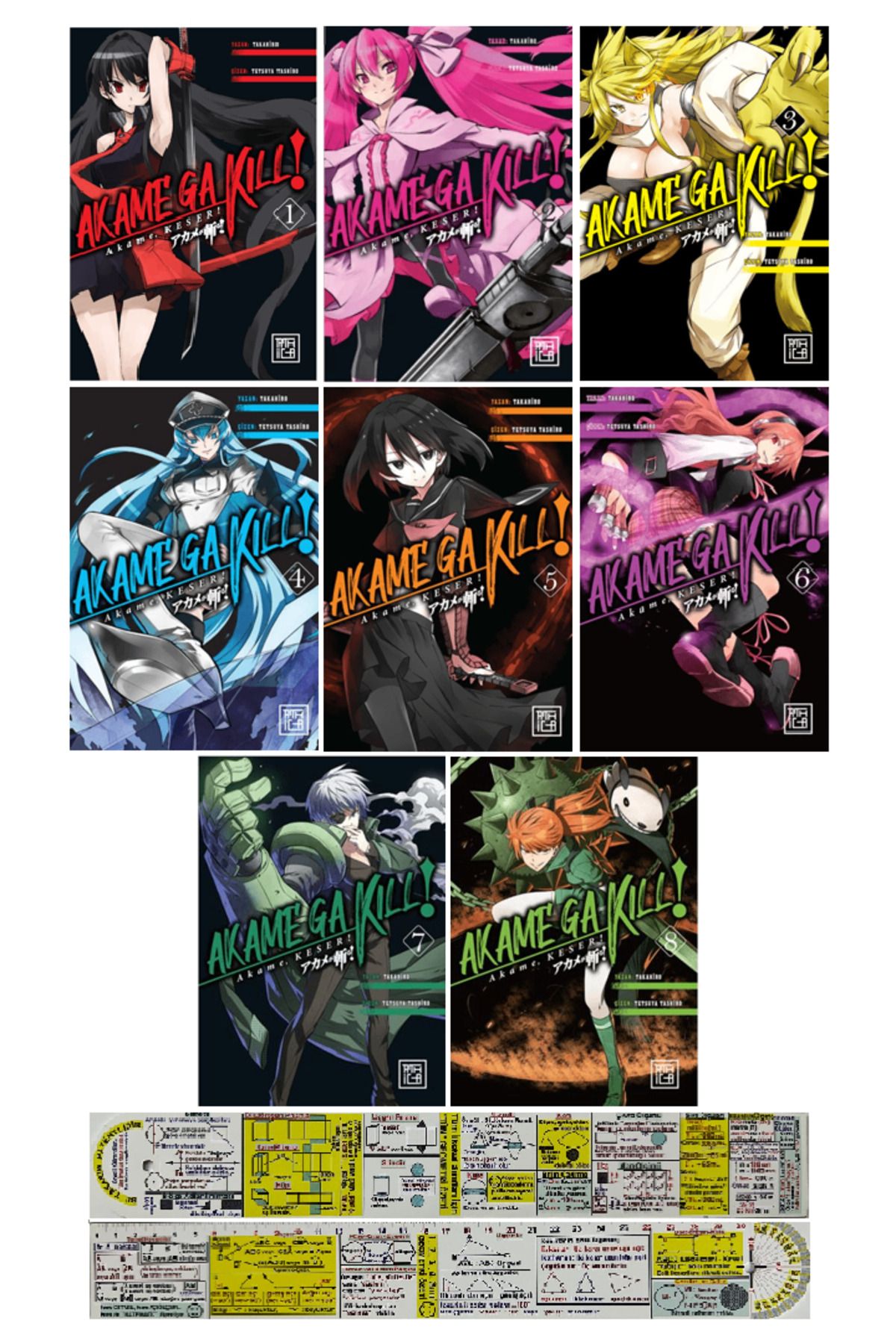 Destek Yayınları Akame Ga Kill 8 Cilt Manga Seti + Mat. Öğreten Cetvel