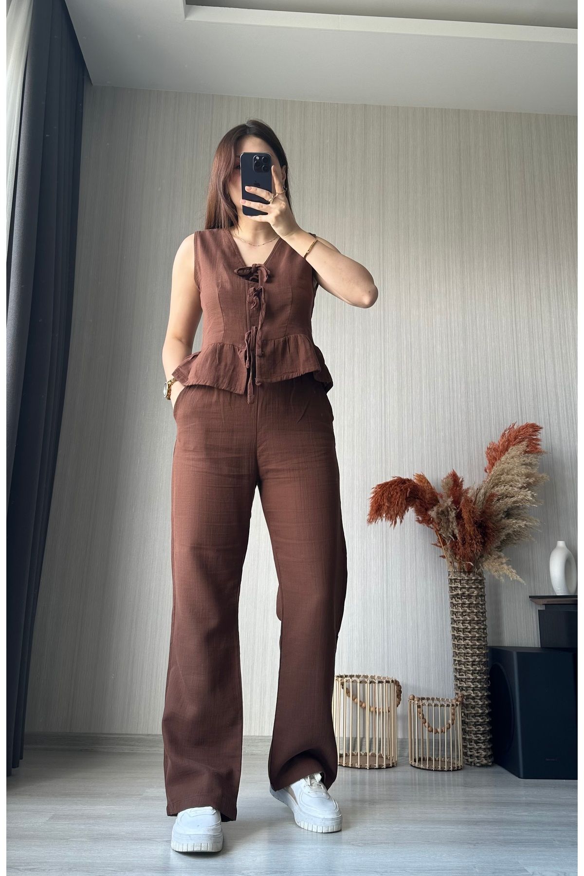ButikNo35 Kahve Müslin Kumaş Takım