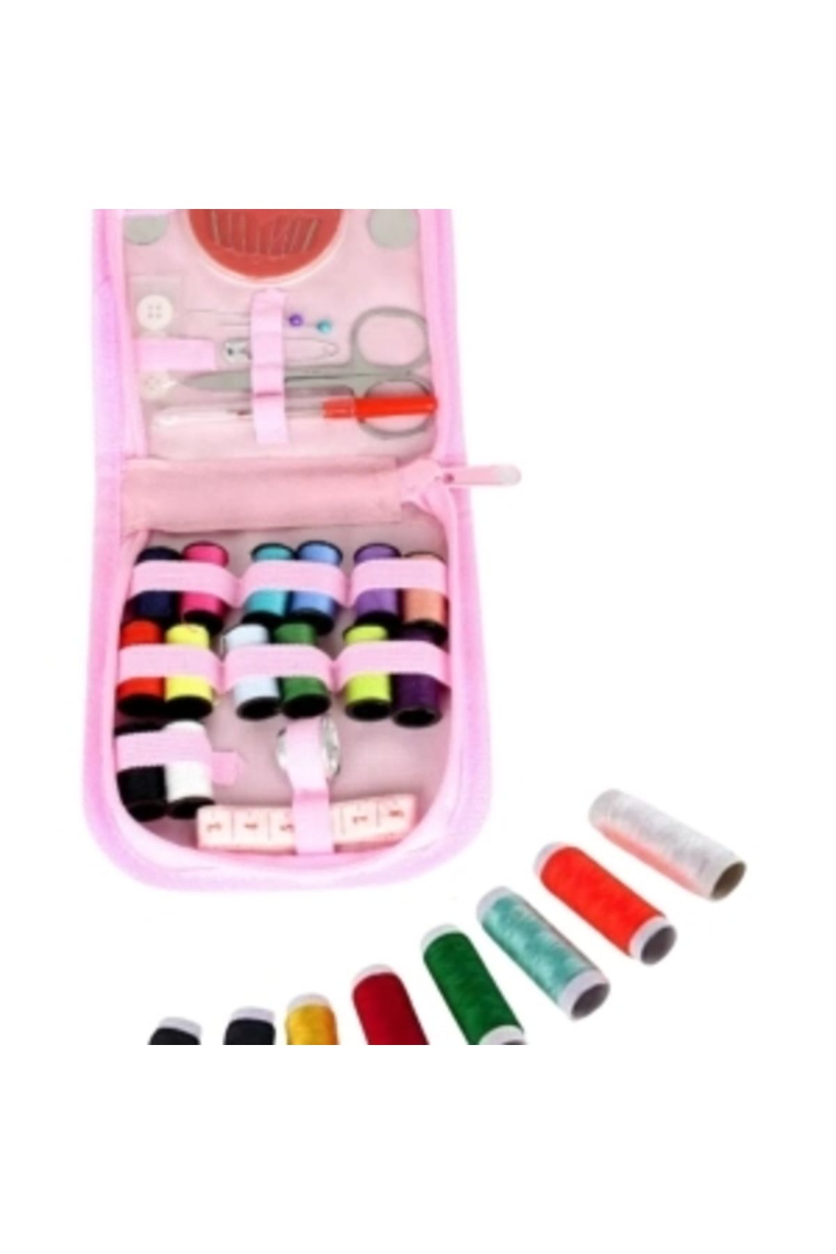 STOREMAX İplik Set Fermuarlı Plastik Dikiş Seti Pembe