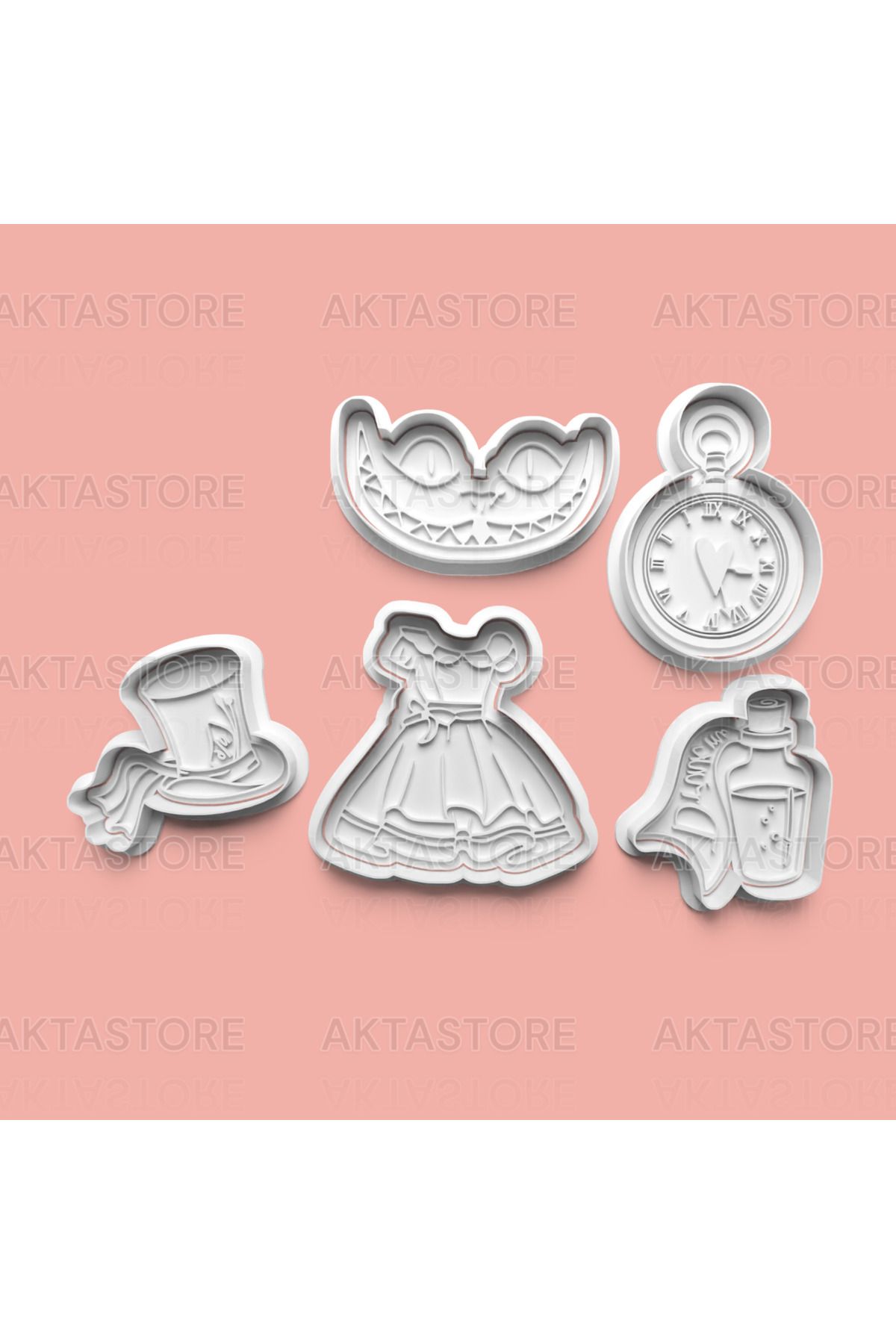 AKTASTORE Alice Harikalar Diyarında Kurabiye Kalıbı 5'li set