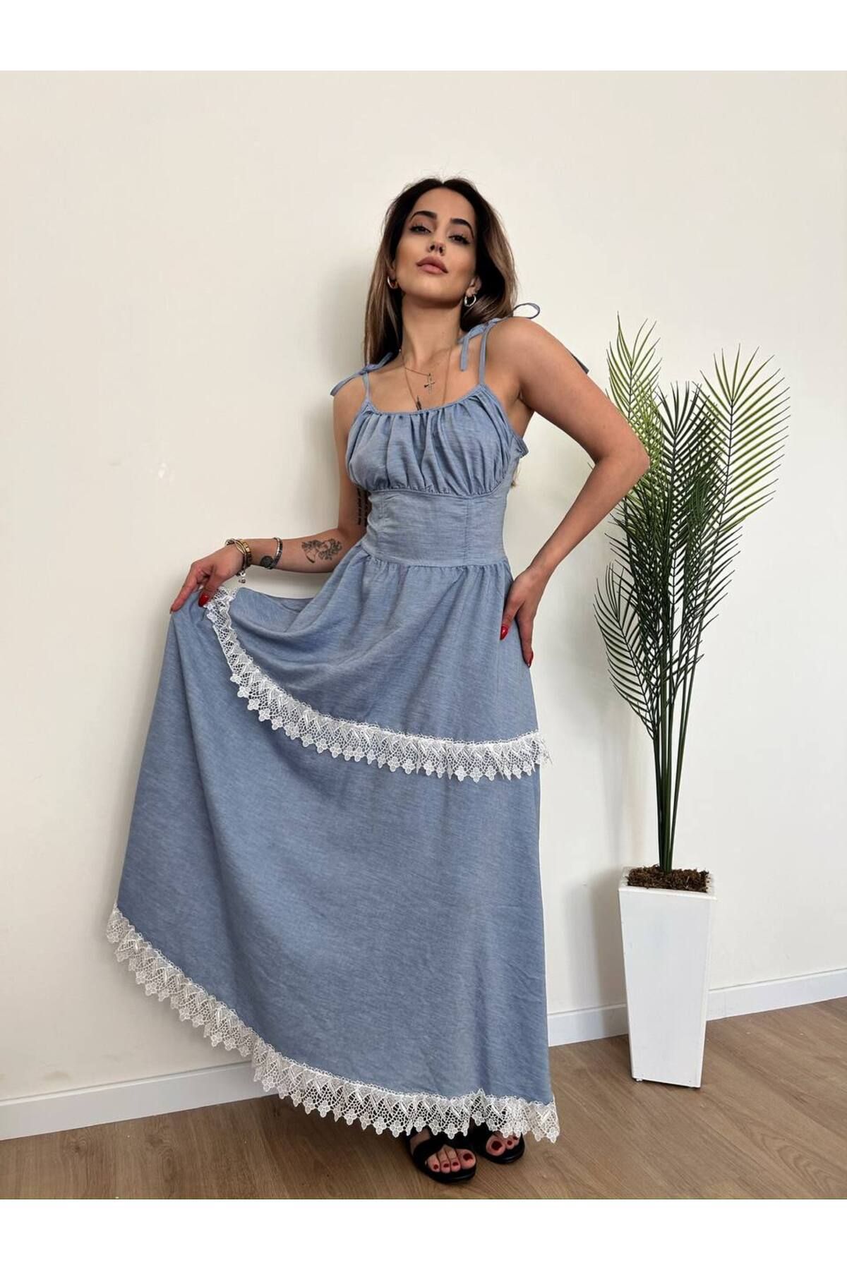 Butik KETEN AYROBİN ASKILI ELBİSE