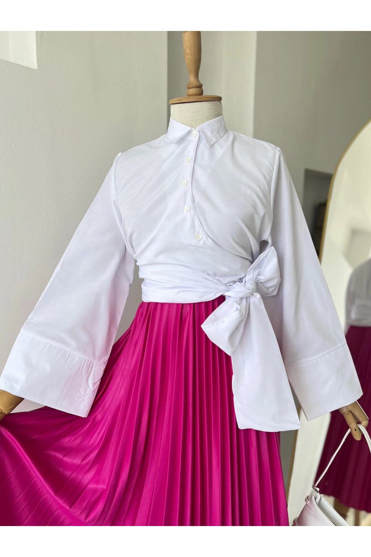 Aşkın fashion fiyonk detay asimetrik gömlek