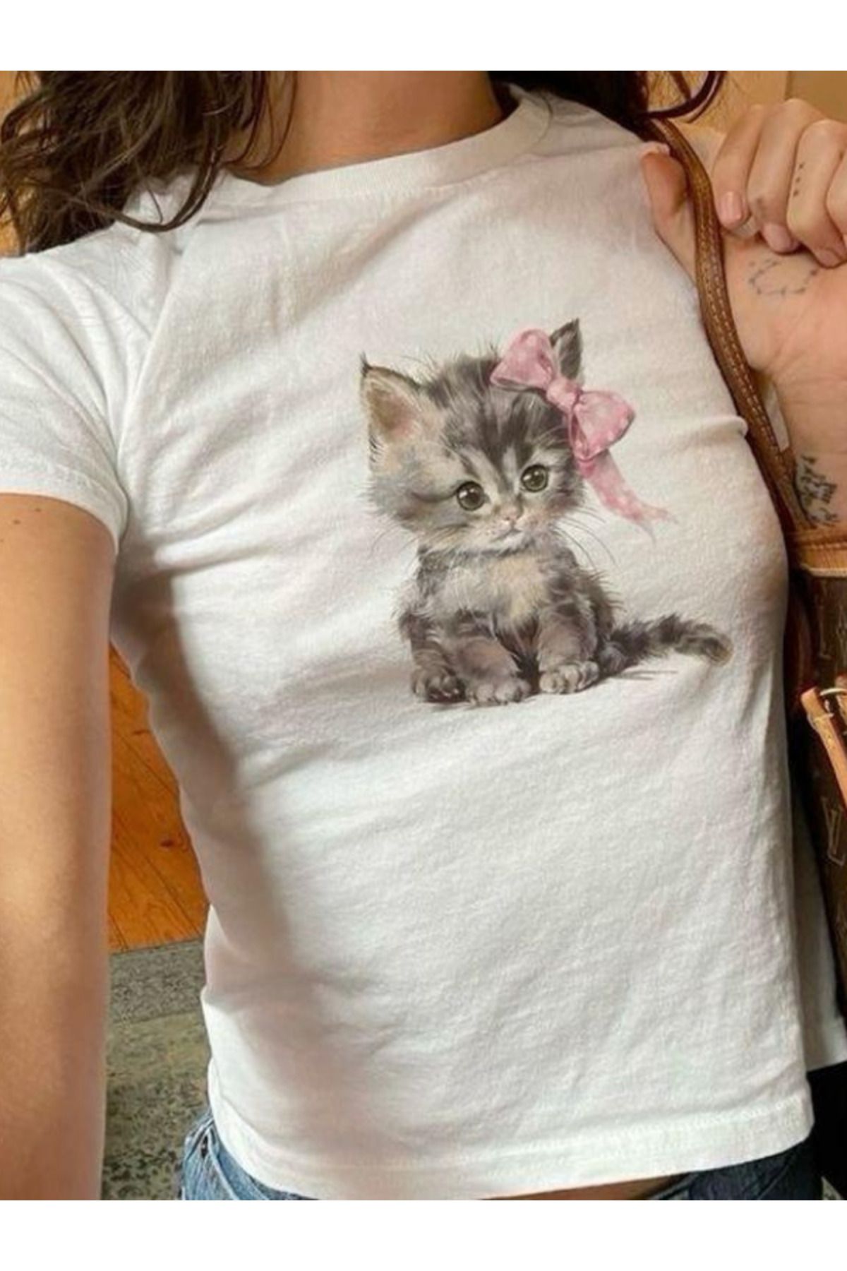 DEEFWEAR DREICH CAT RIBBON BASKILI BEYAZ CROP