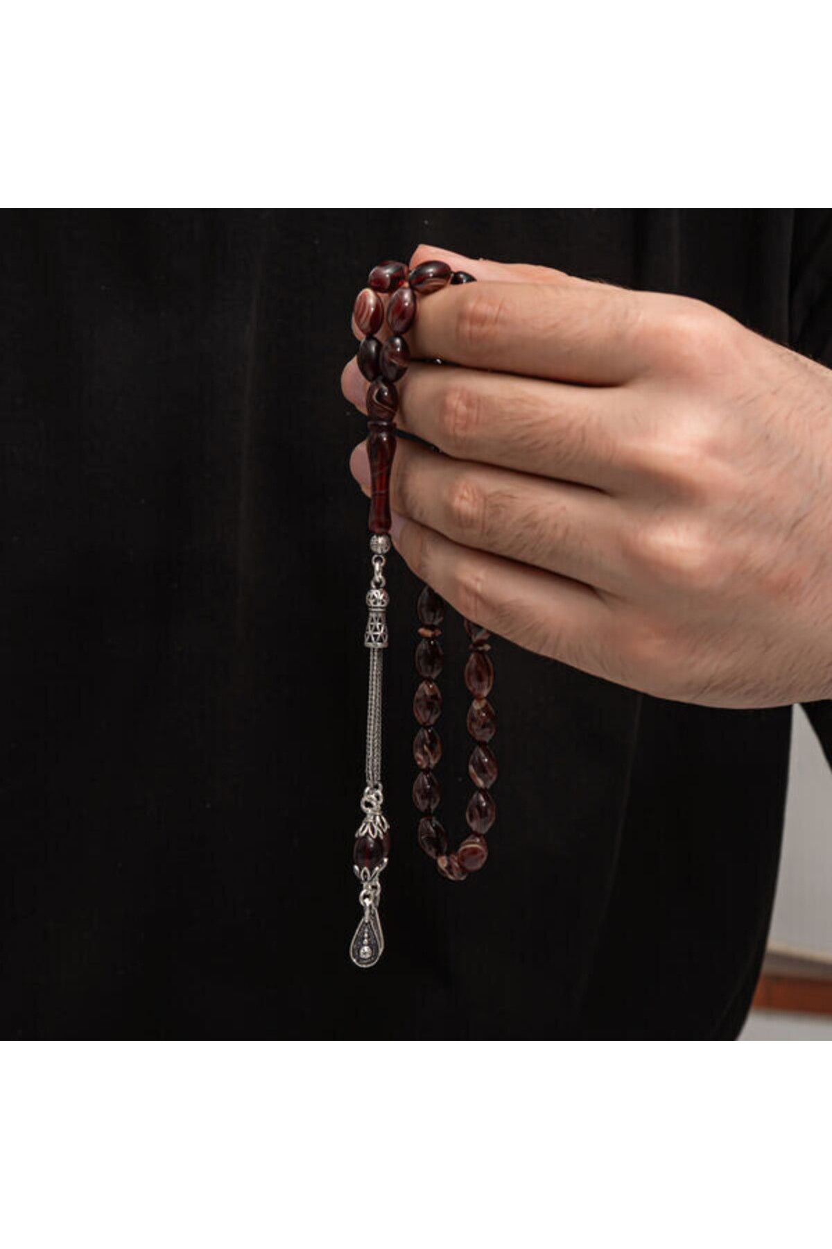 shop Sıkma Kehribar 925 Ayar Gümüş Tesbih