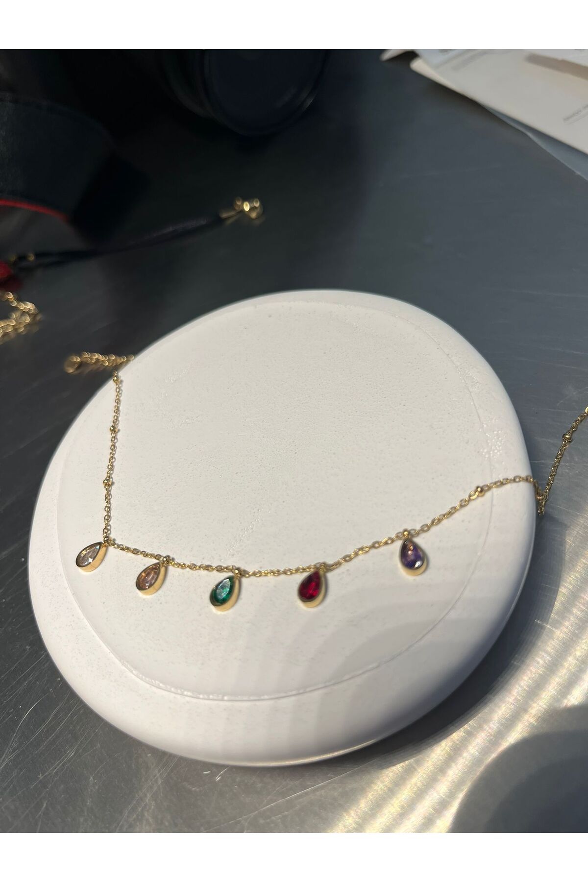BeGa store Kadın gold renkli taşlı çelik halhal