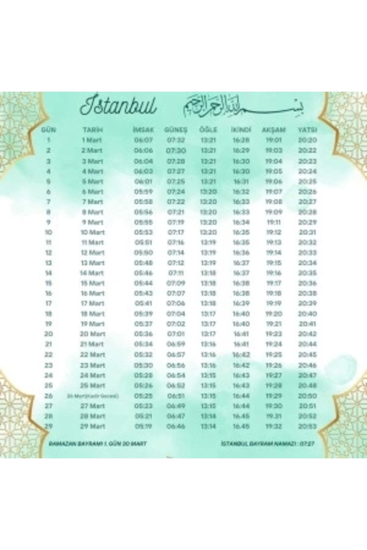STOREMAX Ramazan İmsakiyesi Modern Kişiye Özel Tasarımlı Dijital Baskı 500 Adet A4 300 gr Model 49