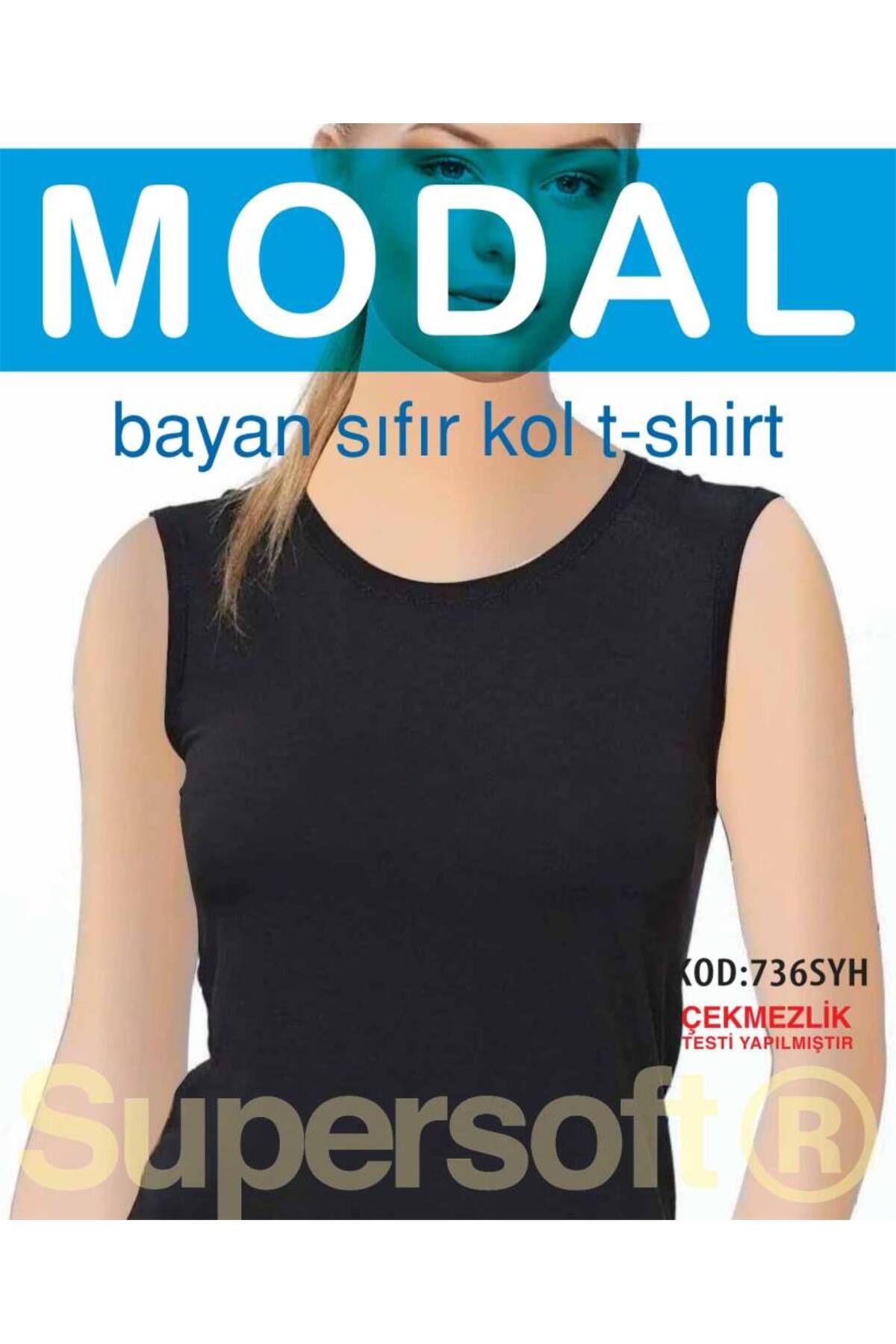 Star KADIN SİYAH MODAL SIFIR YAKA SIFIR KOL ATLET