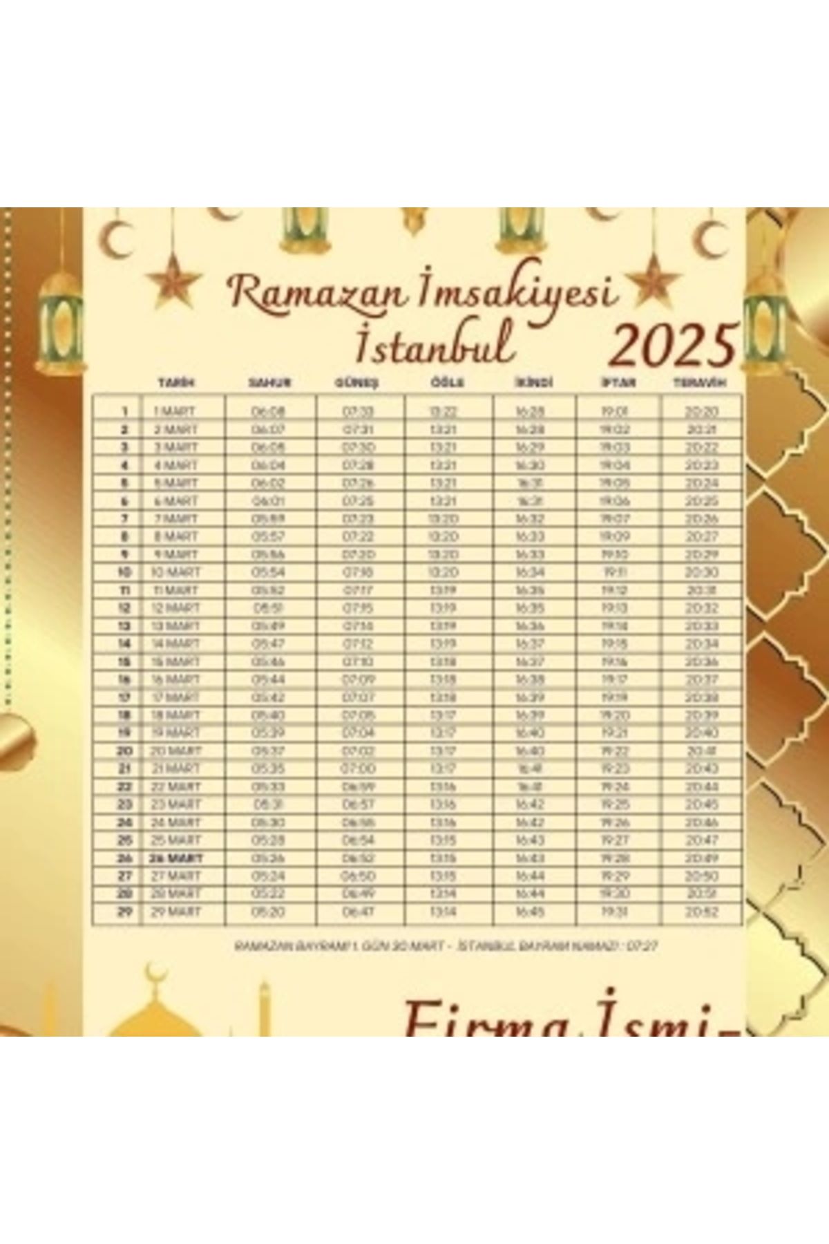 STOREMAX Ramazan İmsakiyesi Modern Kişiye Özel Tasarımlı Dijital Baskı 1000 Adet A4 300 gr Model 37