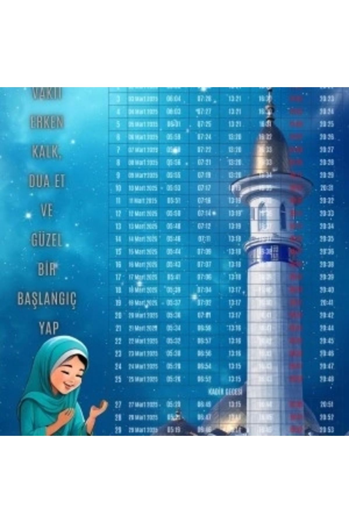 STOREMAX Ramazan İmsakiyesi Modern Kişiye Özel Tasarımlı Dijital Baskı 50 Adet A4 300 gr Model 3