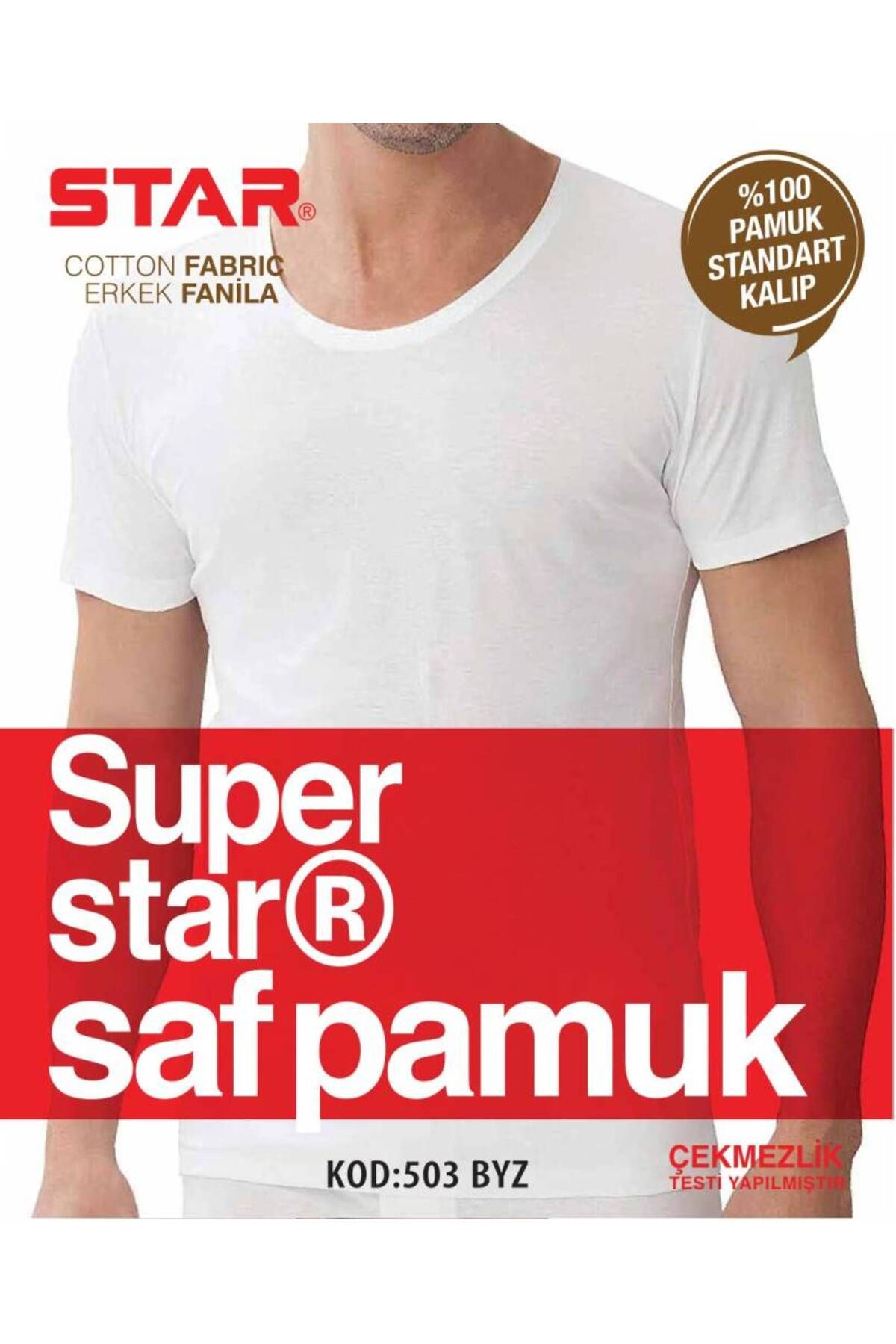 Star ERKEK BEYAZ SAF PAMUK BİSİKLET (AÇIK ) YAKA T-SHİRT ( FANİLA )