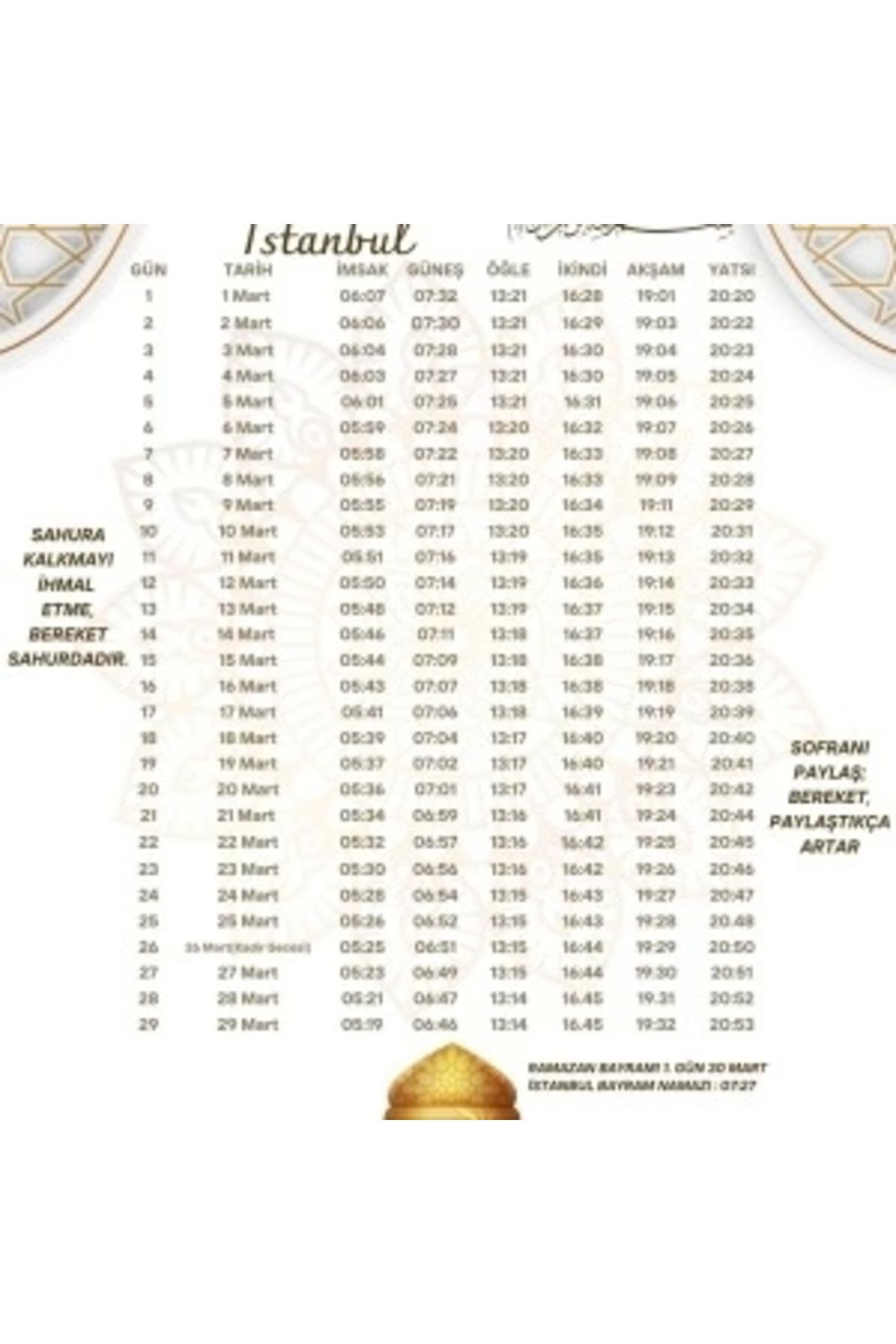 STOREMAX Ramazan İmsakiyesi Modern Kişiye Özel Tasarımlı Dijital Baskı 500 Adet A4 300 gr Model 50