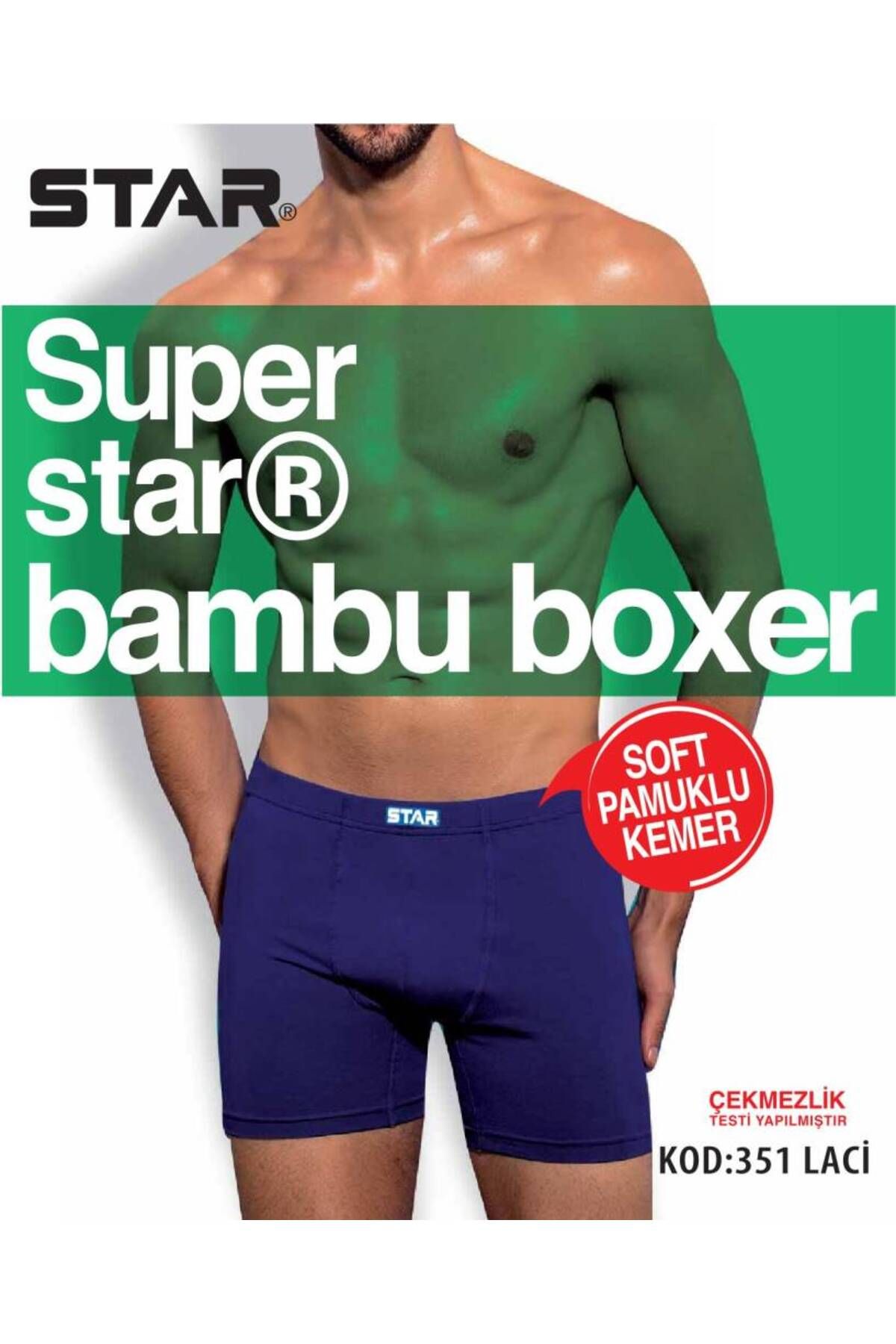 Star 3 LÜ ERKEK ORGANİK BAMBU PAMUKLU KEMER BOXER