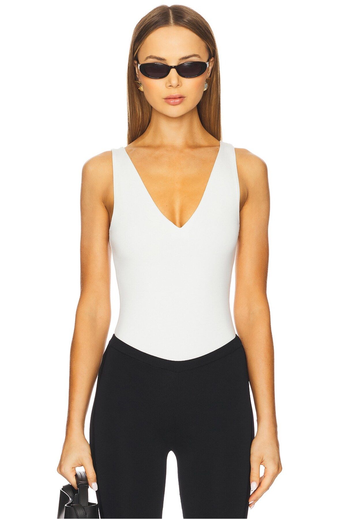 AFR CLOTHES KADIN BEYAZ V YAKA SIRT DEKOLTE ÇİFT KAT JARSE KUMAŞ BODYSUİT