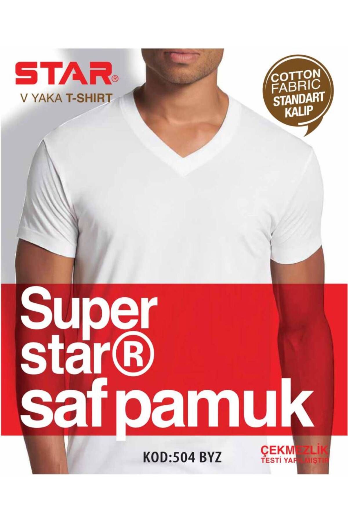 Star ERKEK BEYAZ SAF PAMUK V YAKA KISAKOL T-SHİRT ( FANİLA )
