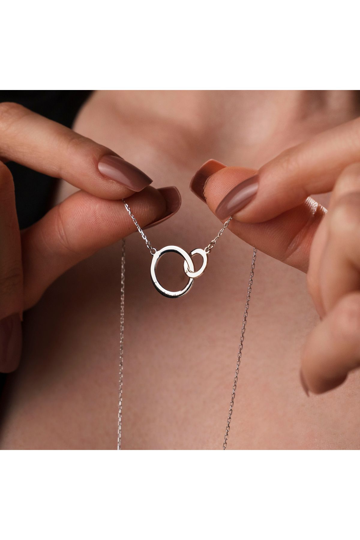 TigerxlJewellery 25 Ayar Gümüş Çift İç İçe Geçmeli Halka Kolye