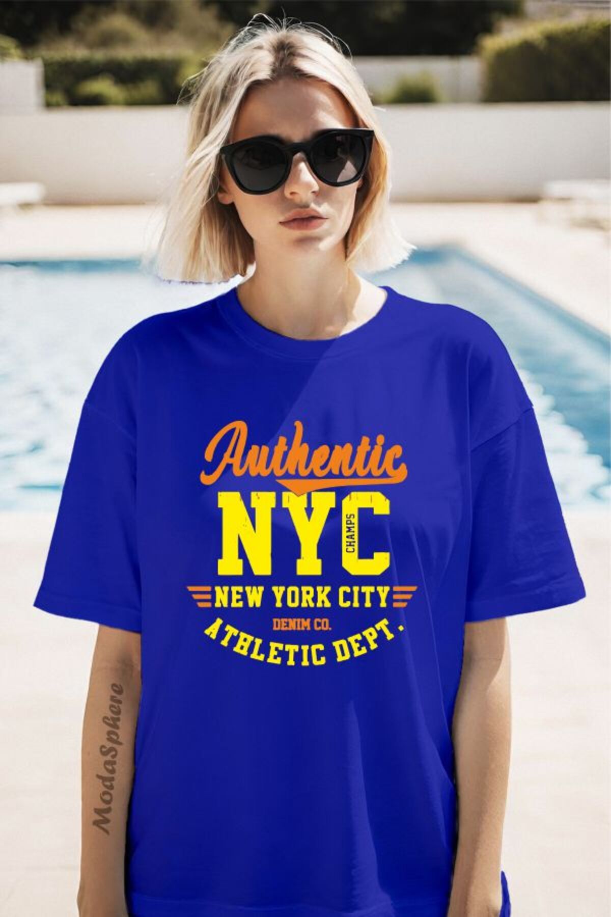 ModaSphere Authentic NYC Baskılı Unisex Oversize Tişört