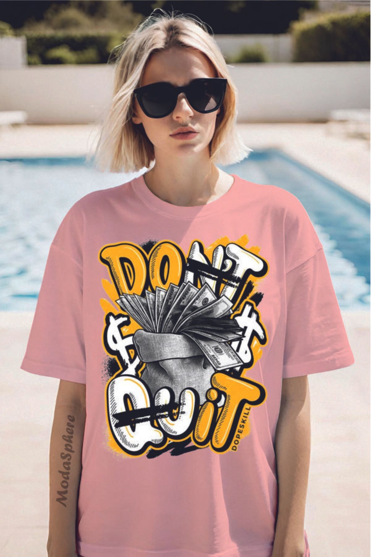 ModaSphere DON'T QUIT Baskılı Unisex Oversize Tişört