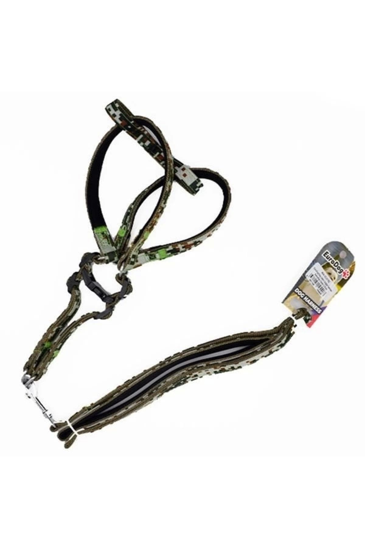 YNT İthalat Euro Dog Köpek Uzatma Tasması ve Göğüs Tasması Takımı Kamuflaj 25 Mm 120 Cm