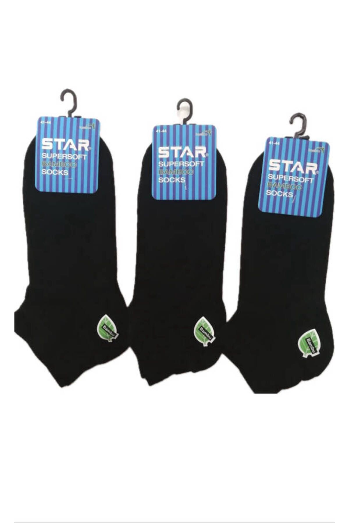 Star 3 LÜ ERKEK SİYAH ORGANİK BAMBU PATİK ÇORAP