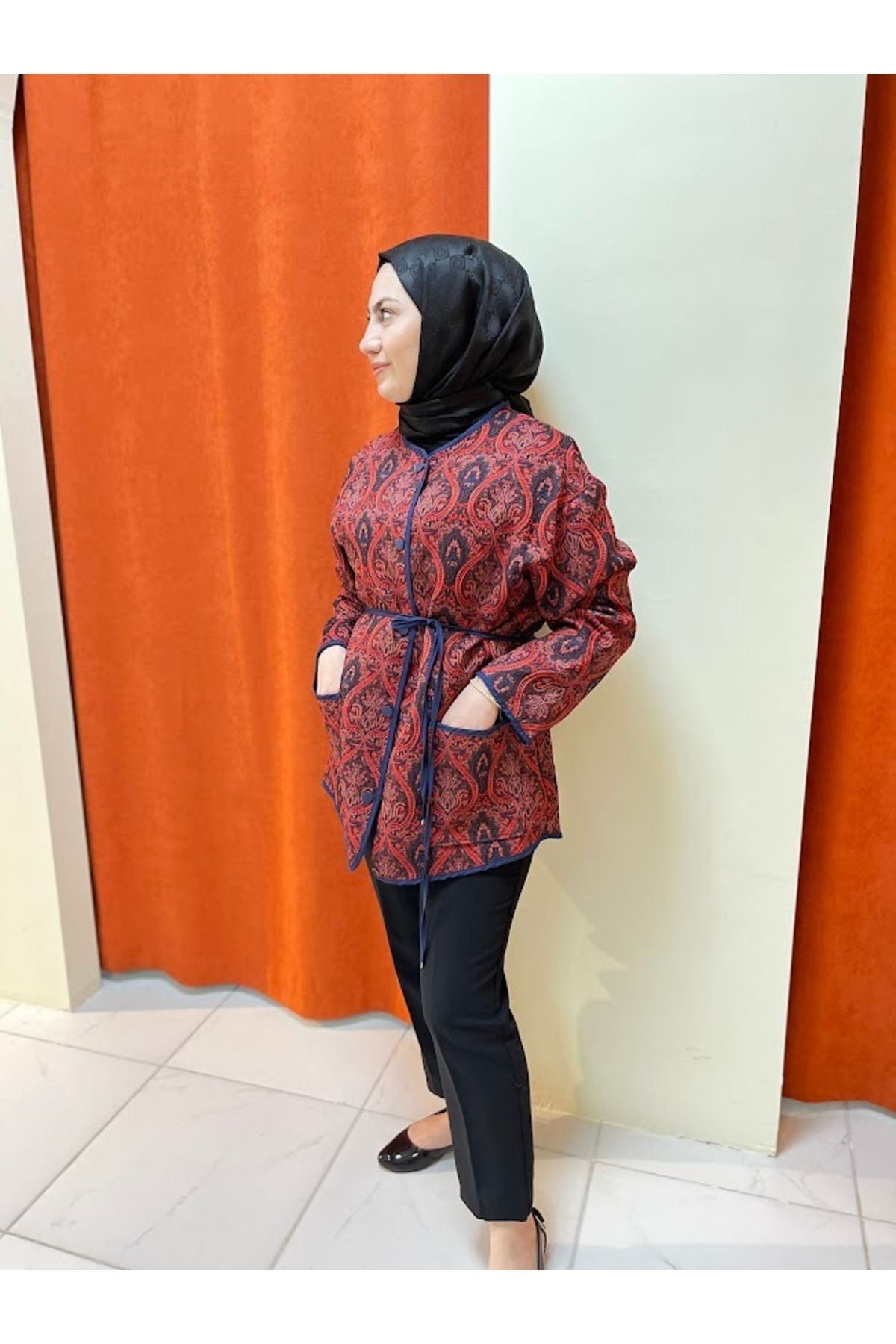 BELİN BOUTİQUE Biyeli Etnik Desen Ceket