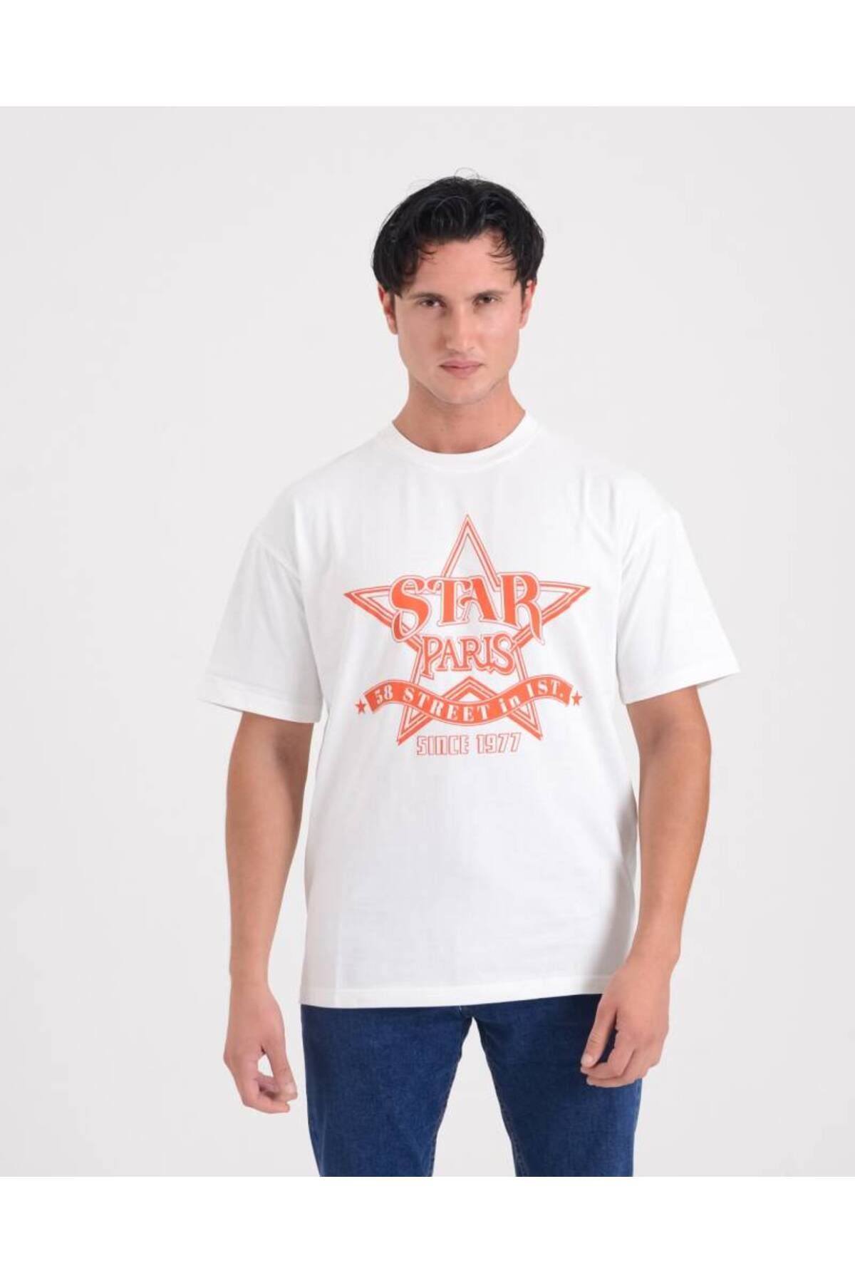 Star ERKEK OVERSİZE STAR PARİS BASKILI T-SHİRT