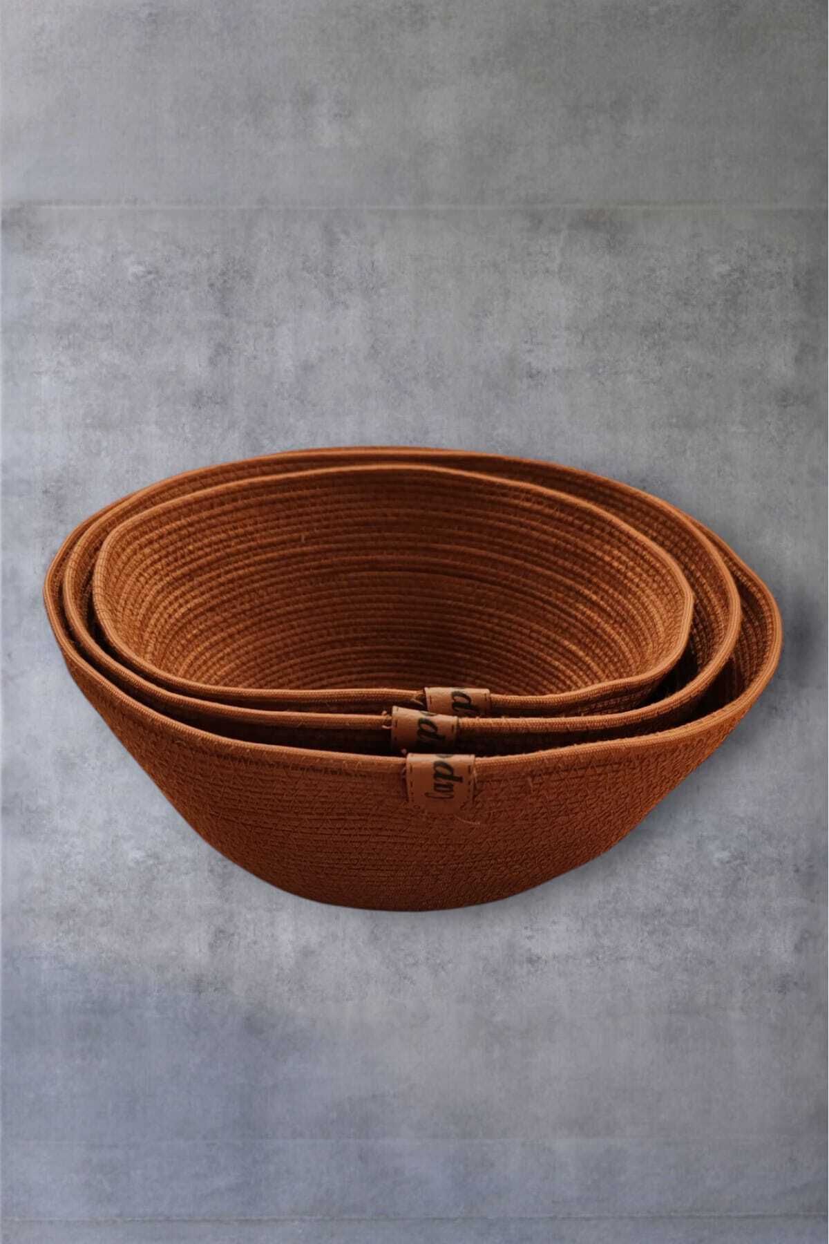 KRAFTELLA Taba Rengi 3’lü Paracord Sepet Seti /Dekoratif Sepet/Ev -Mutfak-Banyo -Dekorasyonu- Jüt Sepet