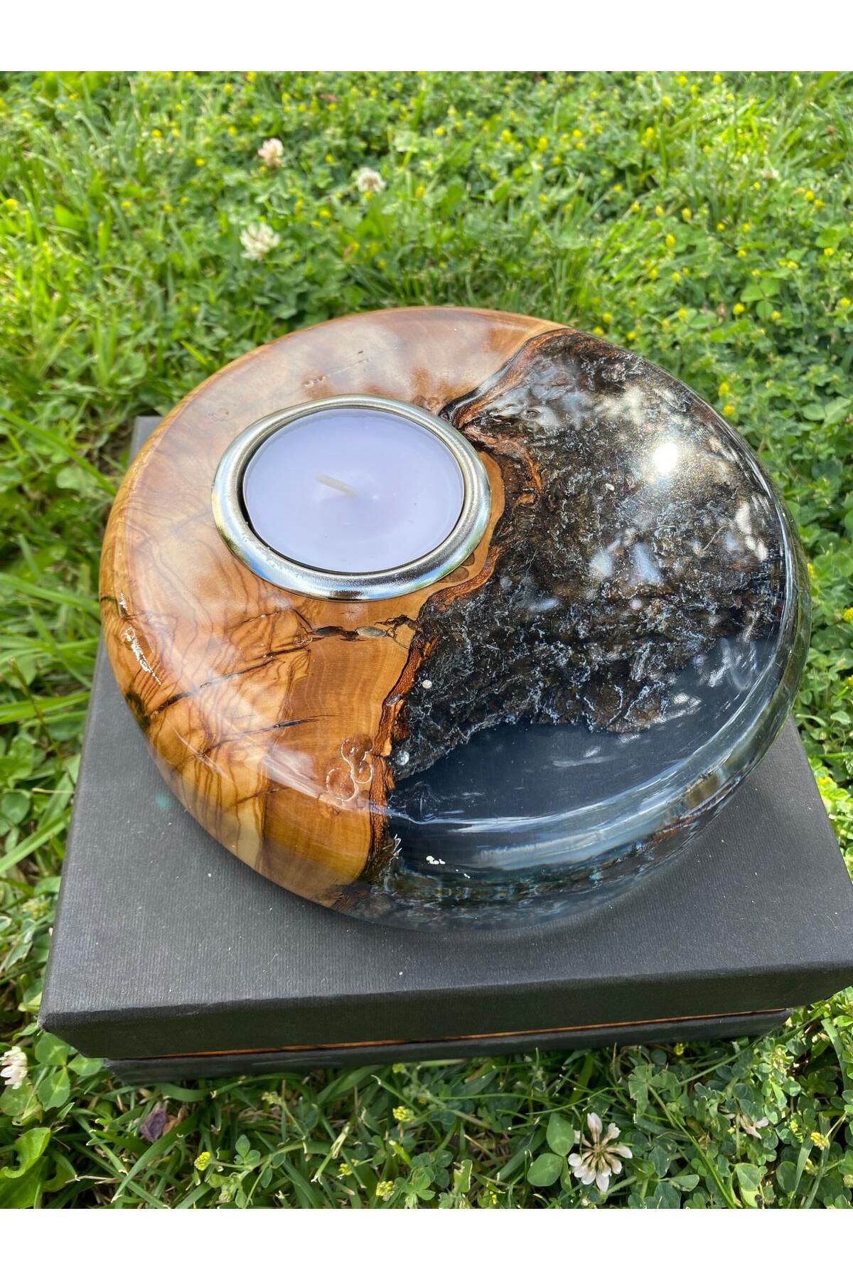 elif aksesuar Biosy Zeytin Ağacından Mumluk Füme 18,5 cm