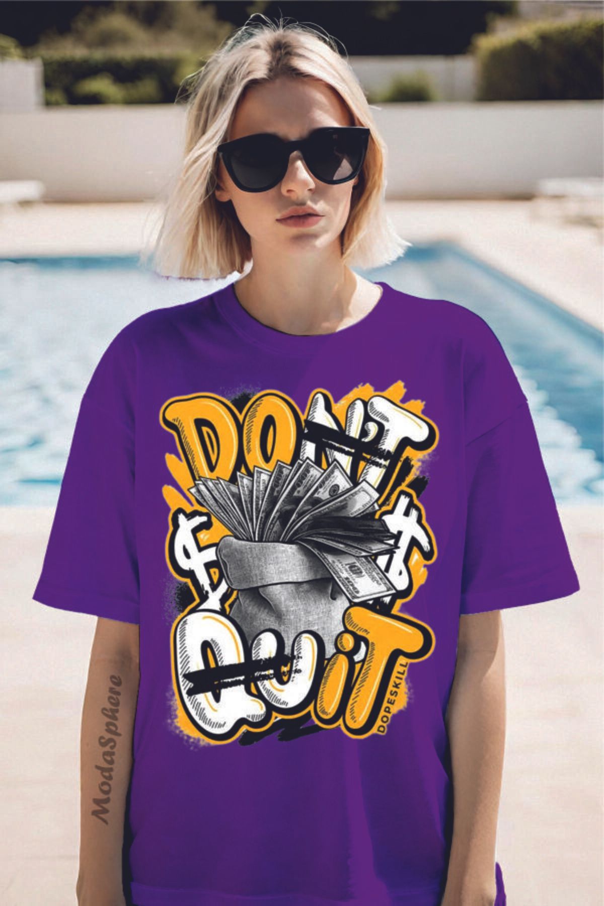ModaSphere DON'T QUIT Baskılı Unisex Oversize Tişört