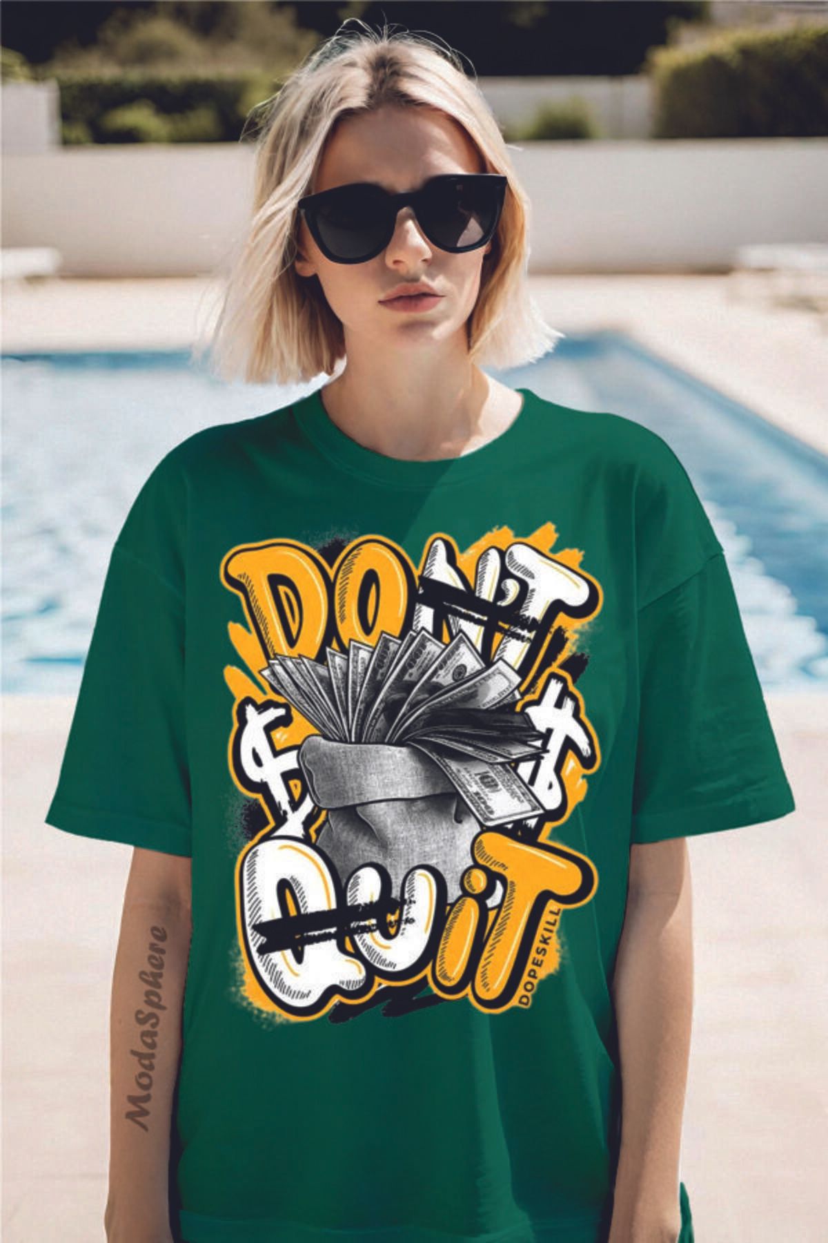 ModaSphere DON'T QUIT Baskılı Unisex Oversize Tişört