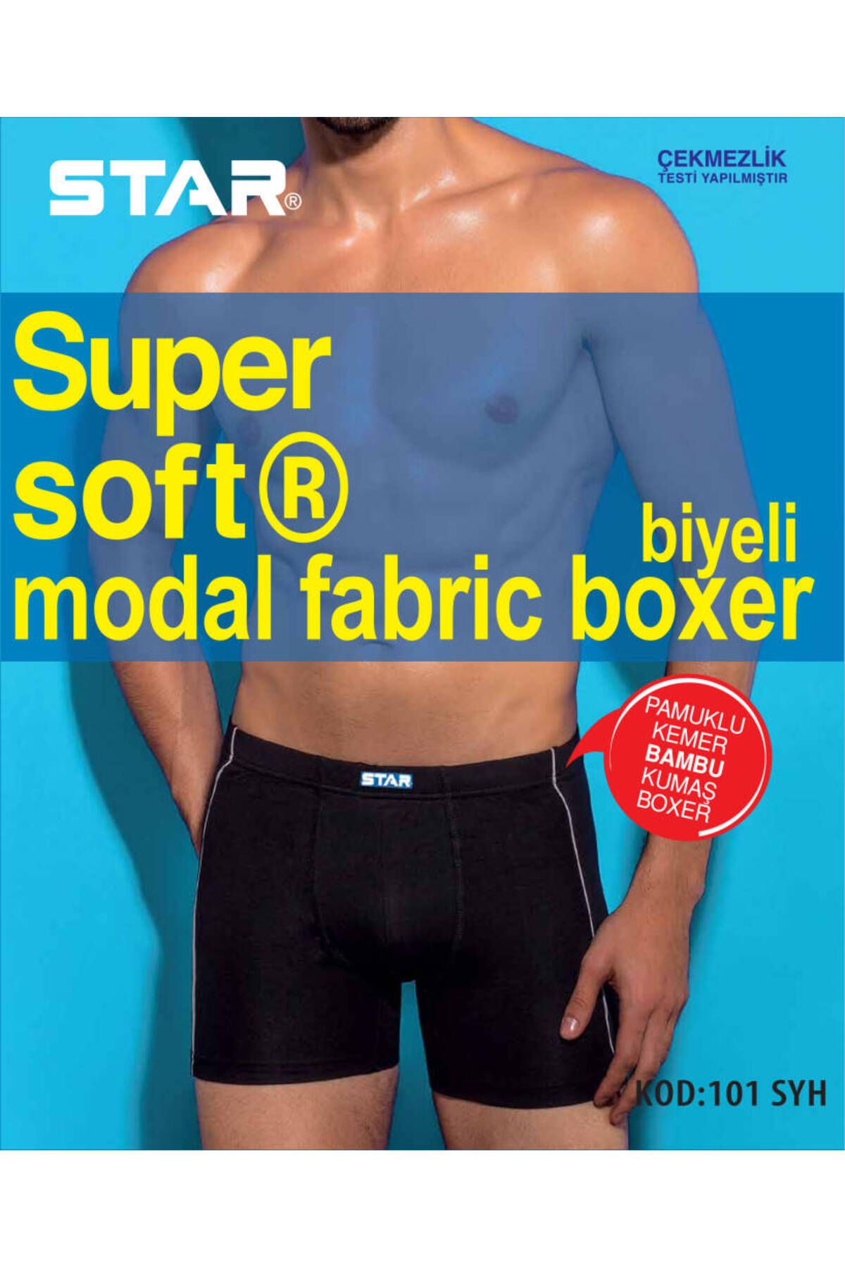 Star ERKEK SİYAH MODAL PAMUKLU KEMER BİYELİ BOXER