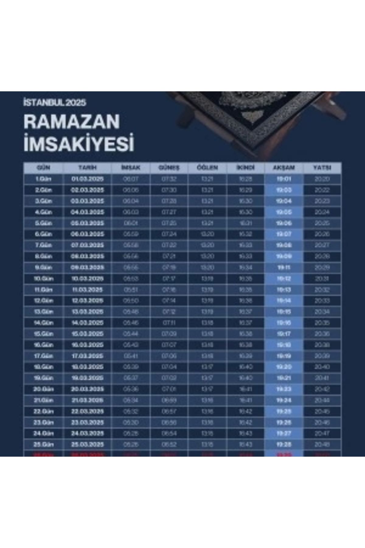STOREMAX Ramazan İmsakiyesi Modern Kişiye Özel Tasarımlı Dijital Baskı 500 Adet A4 300 gr Model 30
