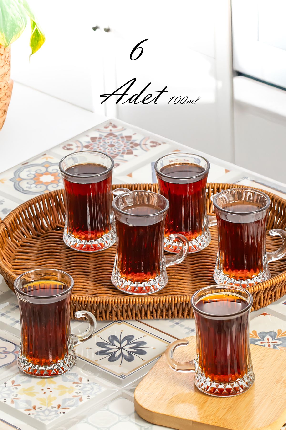 Porsima London 6 Parça 6 Kişilik Çay Bardağı – 100 ml Cam Kulplu Çay Bardak Takımı