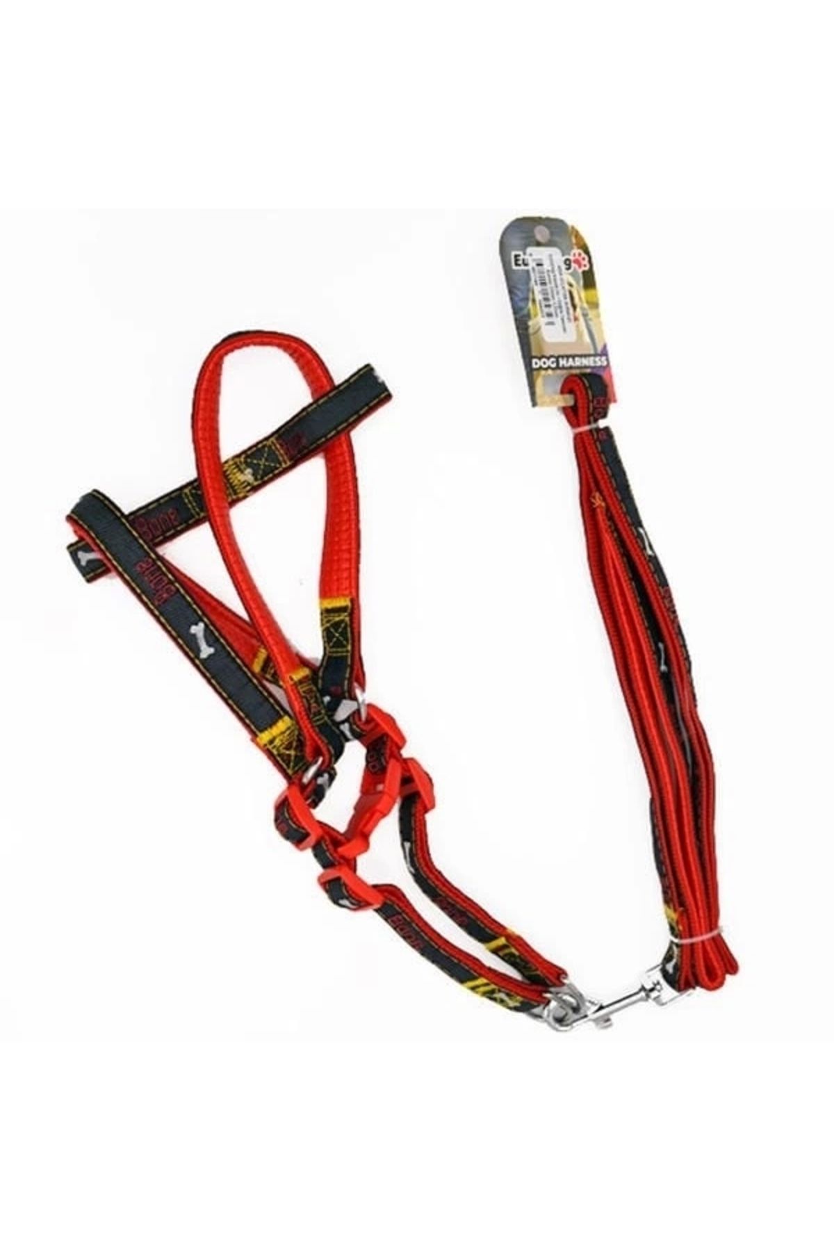 YNT İthalat Euro Dog Köpek Uzatma Tasması ve Göğüs Tasması Takımı Kırmızı/Siyah 20 Mm 120 Cm