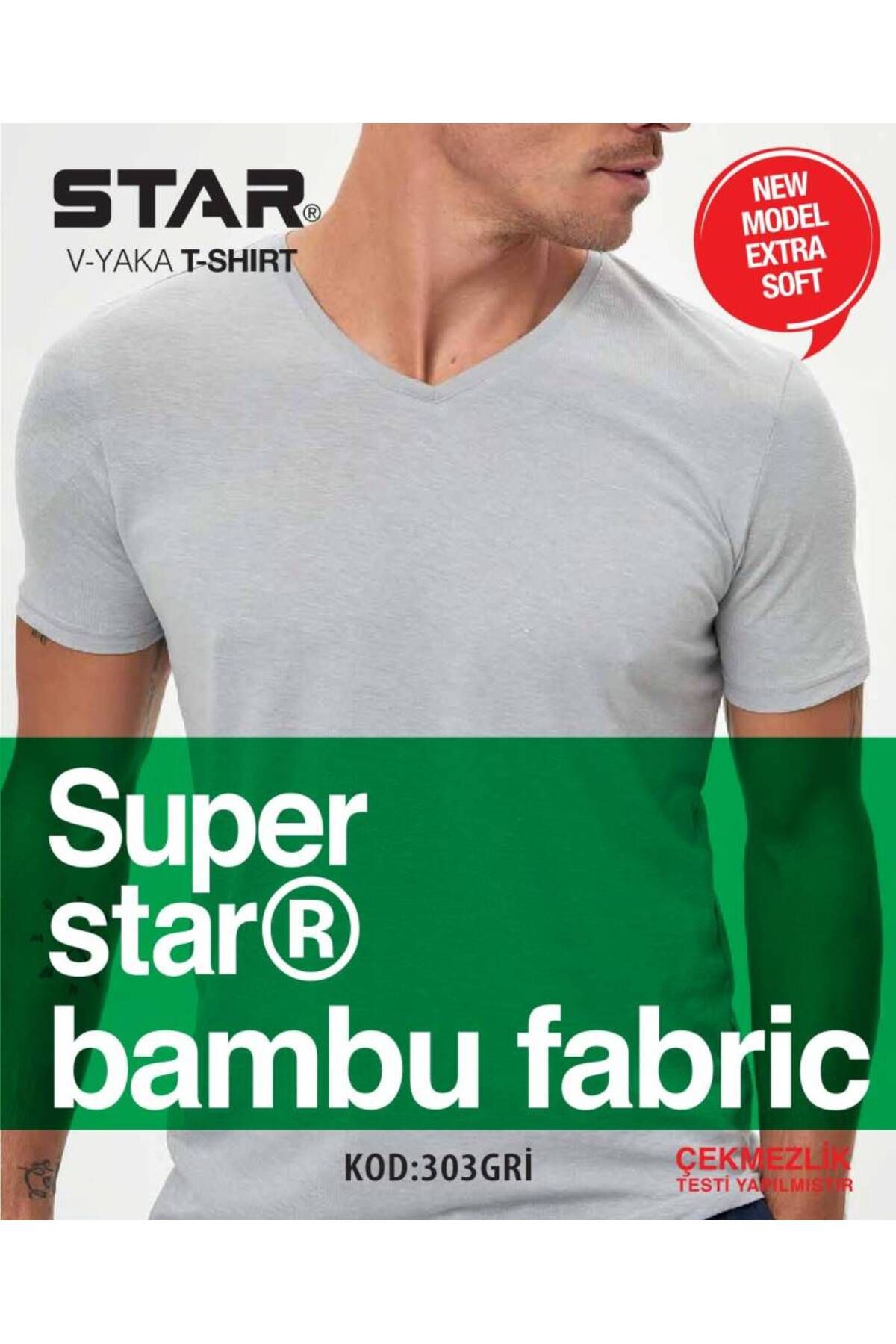 Star ERKEK GRİ ORGANİK BAMBU V YAKA KISAKOL T-SHİRT