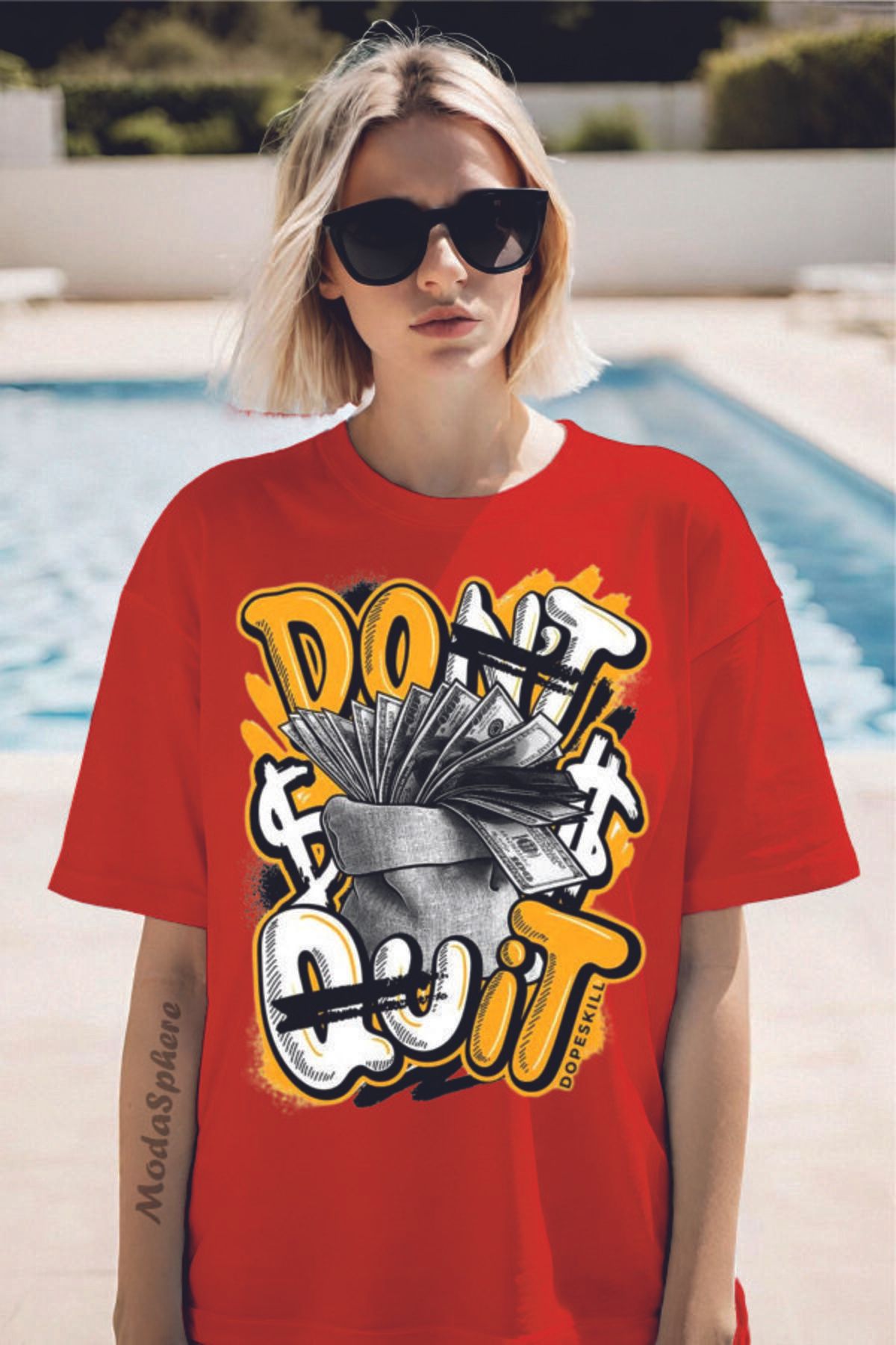 ModaSphere DON'T QUIT Baskılı Unisex Oversize Tişört